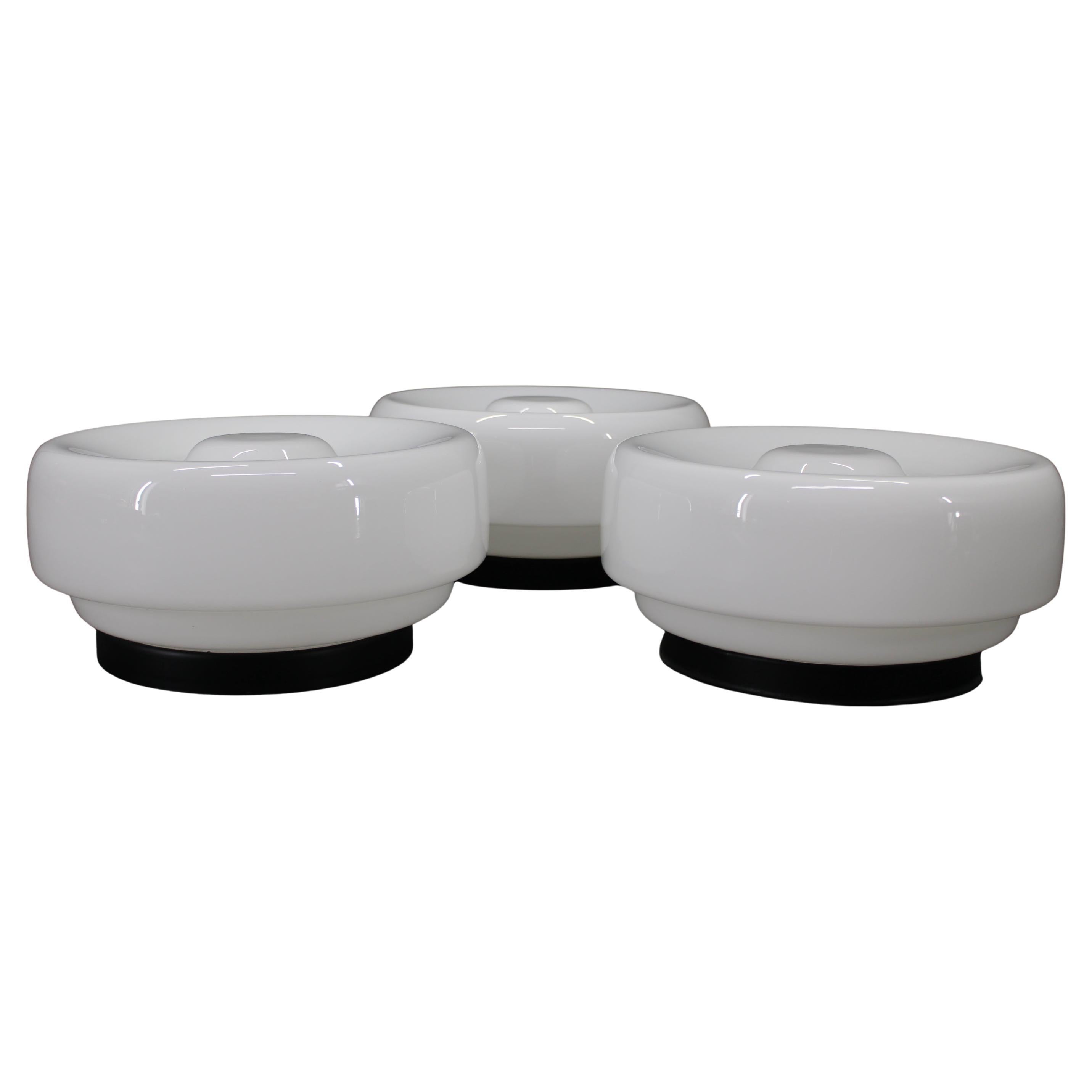 Set of Three Mid-Century Black Flush Mount Lights, 1970s For Sale