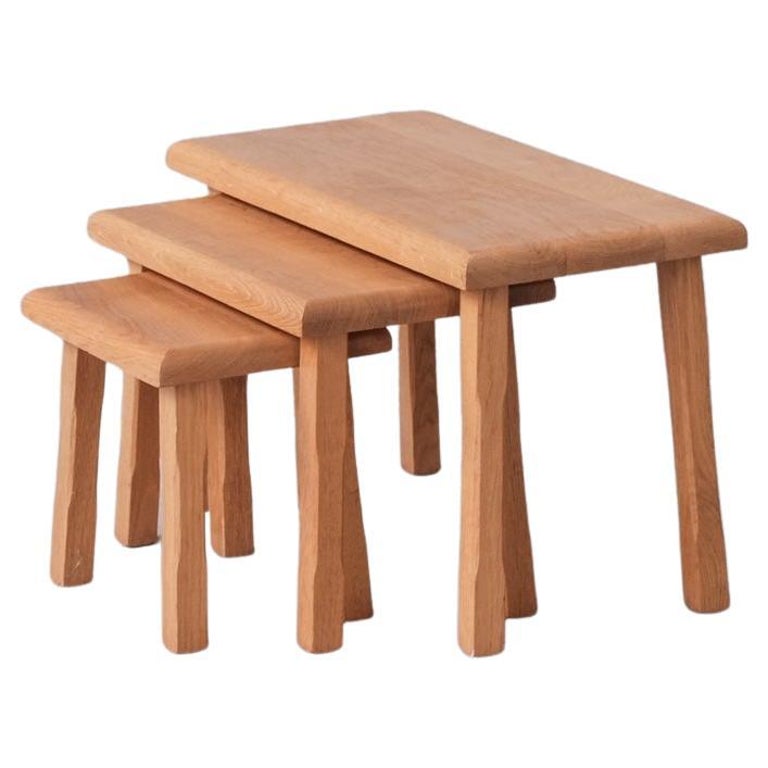 Set of Three MidCentury Blonde Oak Nesting Tables For Sale at 1stDibs