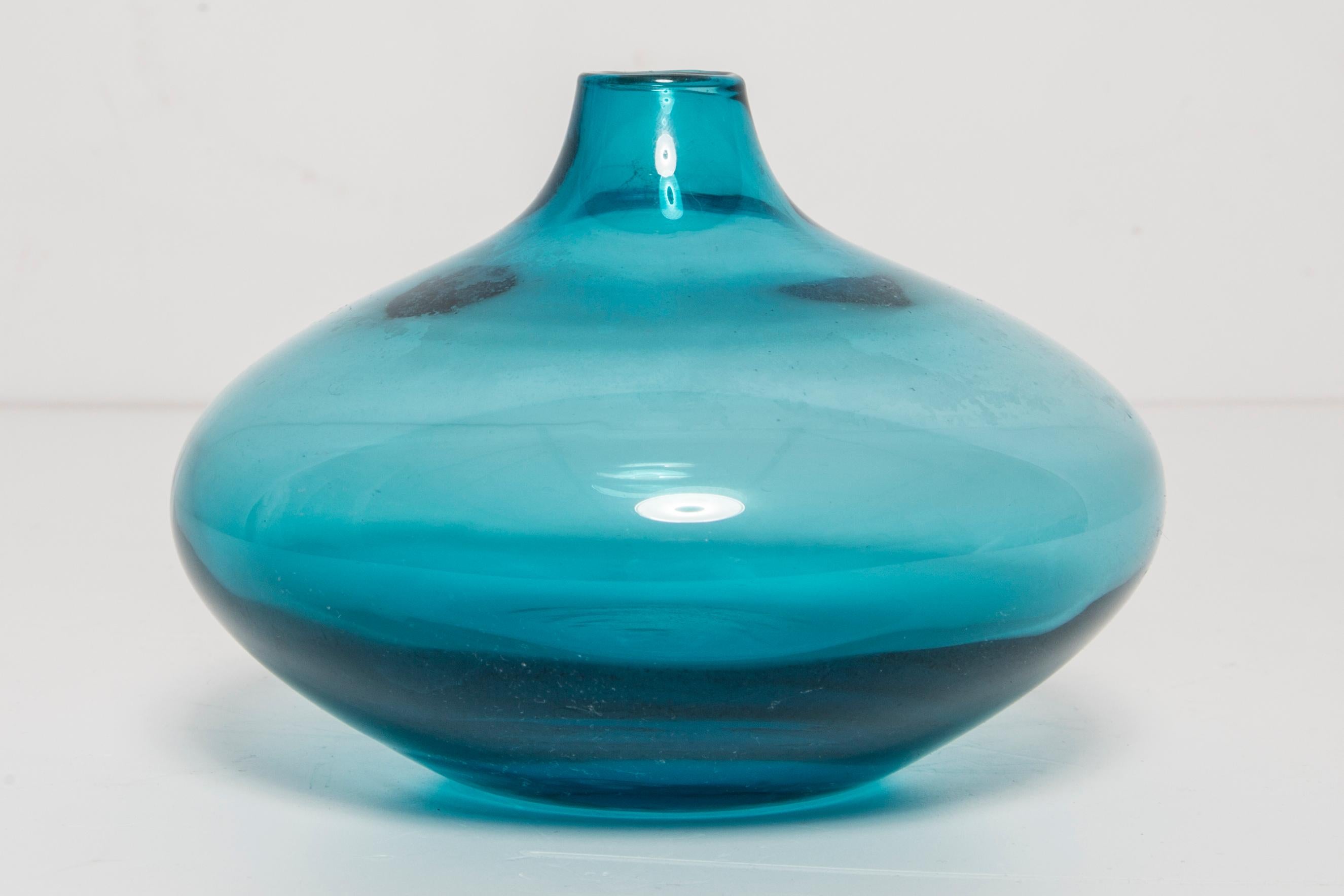 Glass Set of Three Mid Century Blue Small Vases, Europe, 1960s.