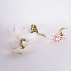 Mid Century Brass and Clam Shell Swan Bowl