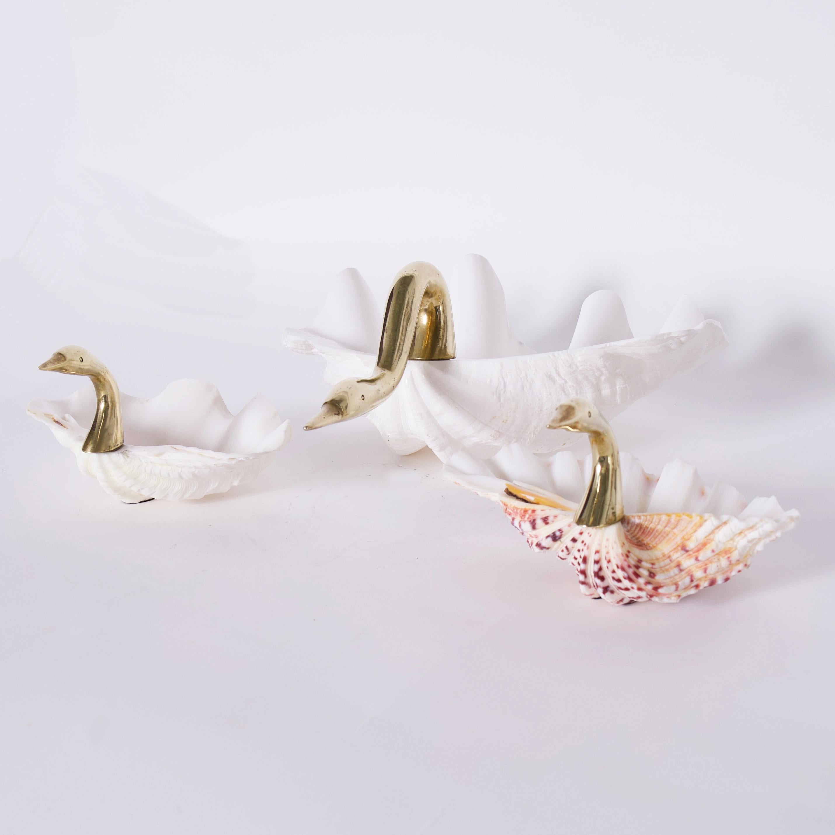 Mid-Century Modern Mid Century Brass and Clam Shell Swan Bowl