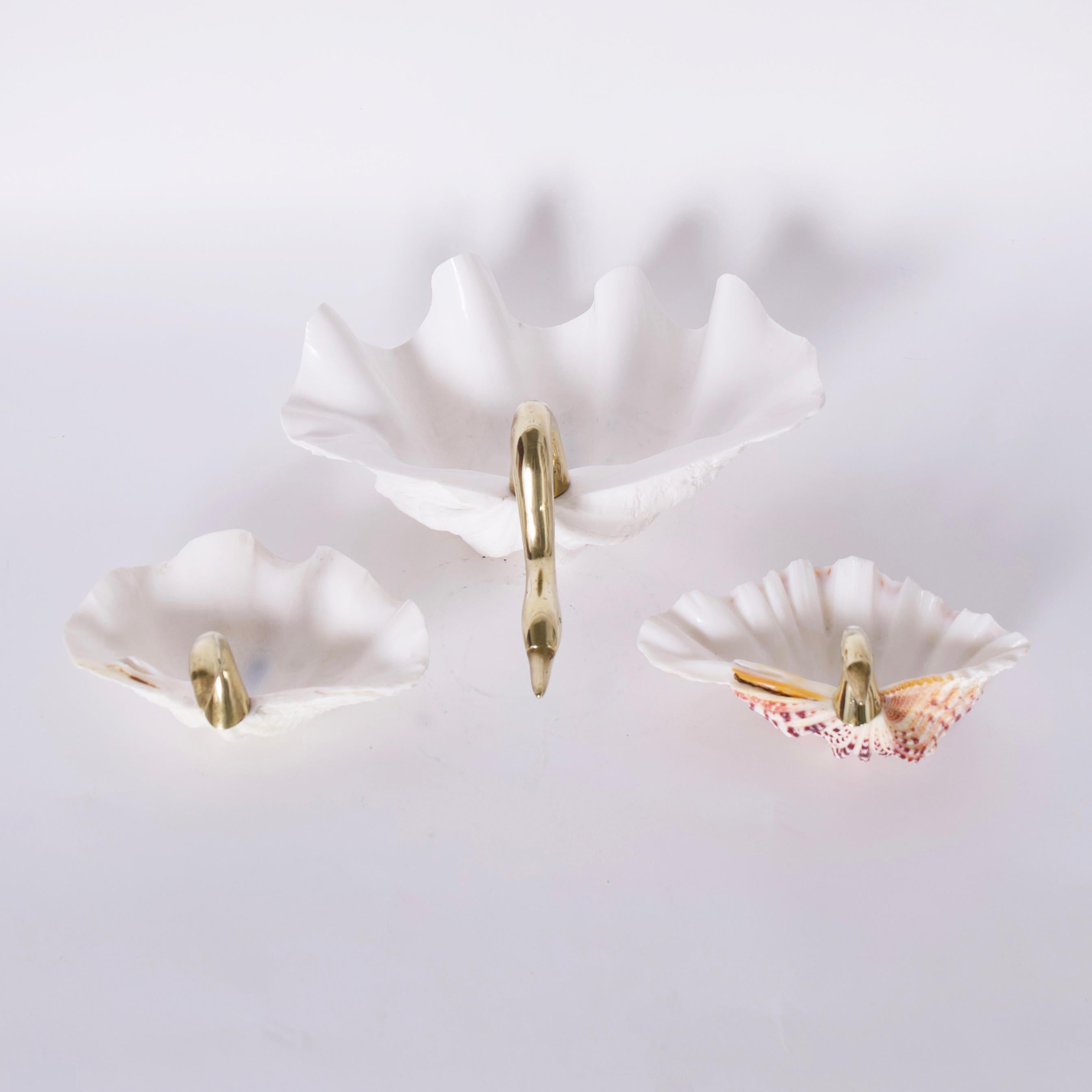 Italian Mid Century Brass and Clam Shell Swan Bowl