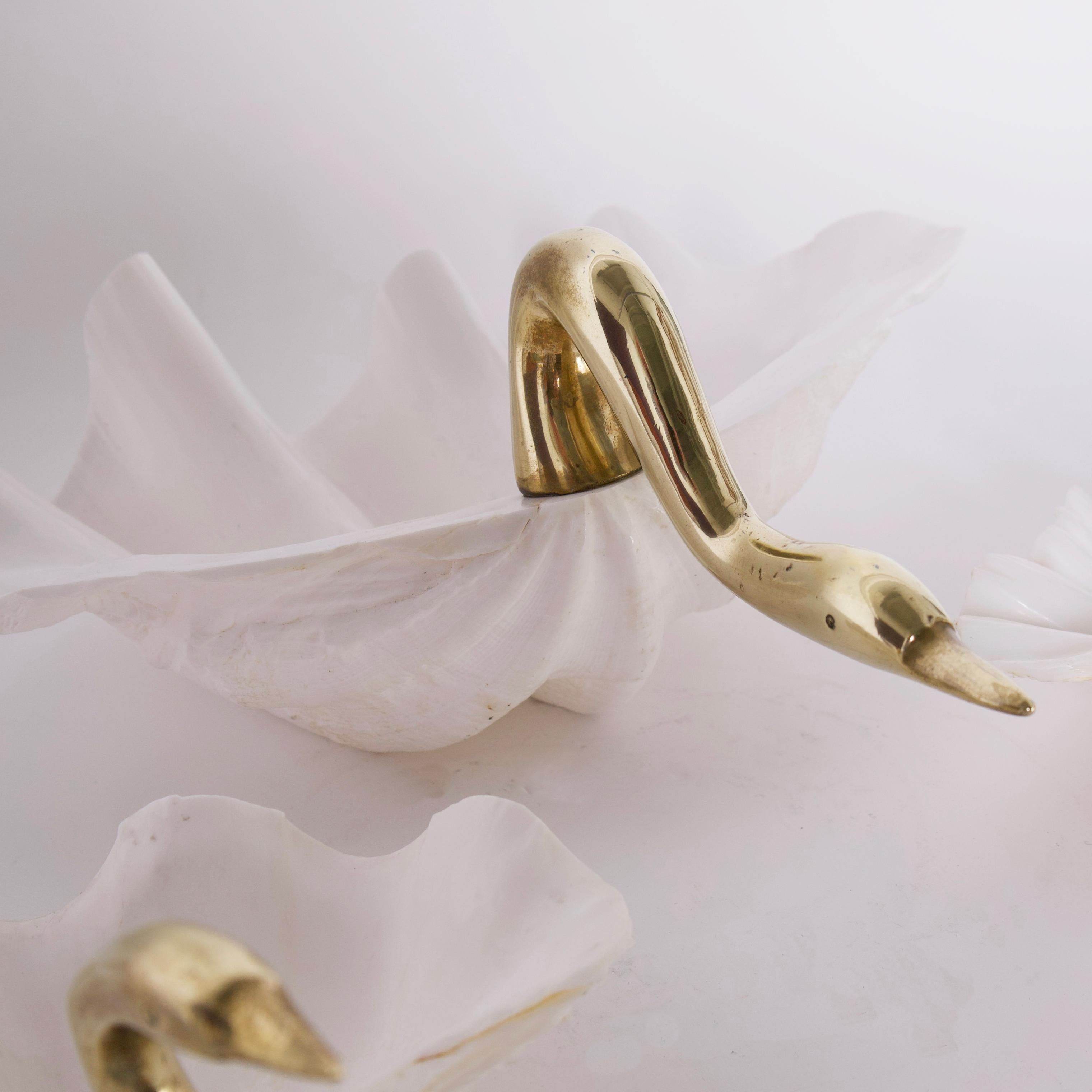 20th Century Mid Century Brass and Clam Shell Swan Bowl