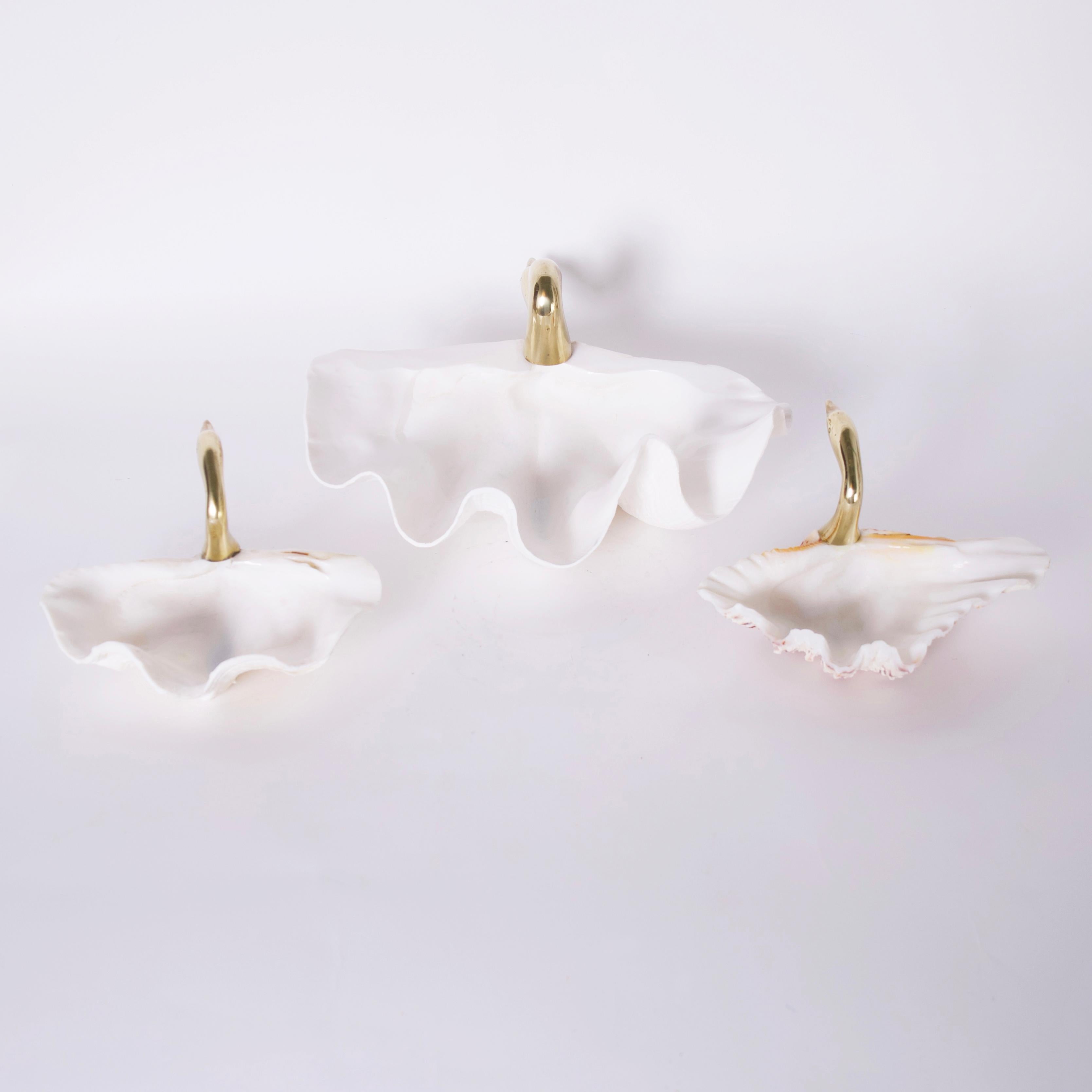 Mid Century Brass and Clam Shell Swan Bowl 1