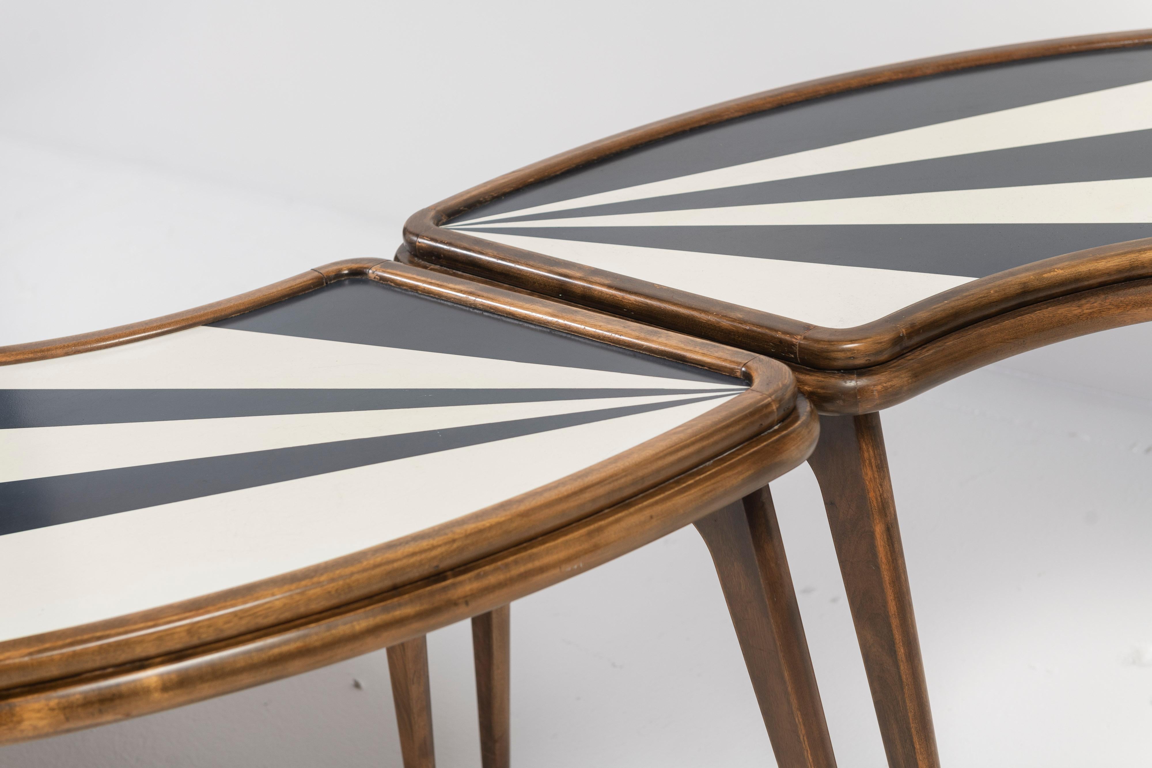 Set of Three Mid-Century Crescent Shaped Sectional Tables with Laminate Tops For Sale 2