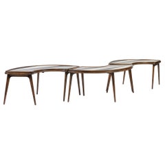 Set of Three Mid-Century Crescent Shaped Sectional Tables with Laminate Tops