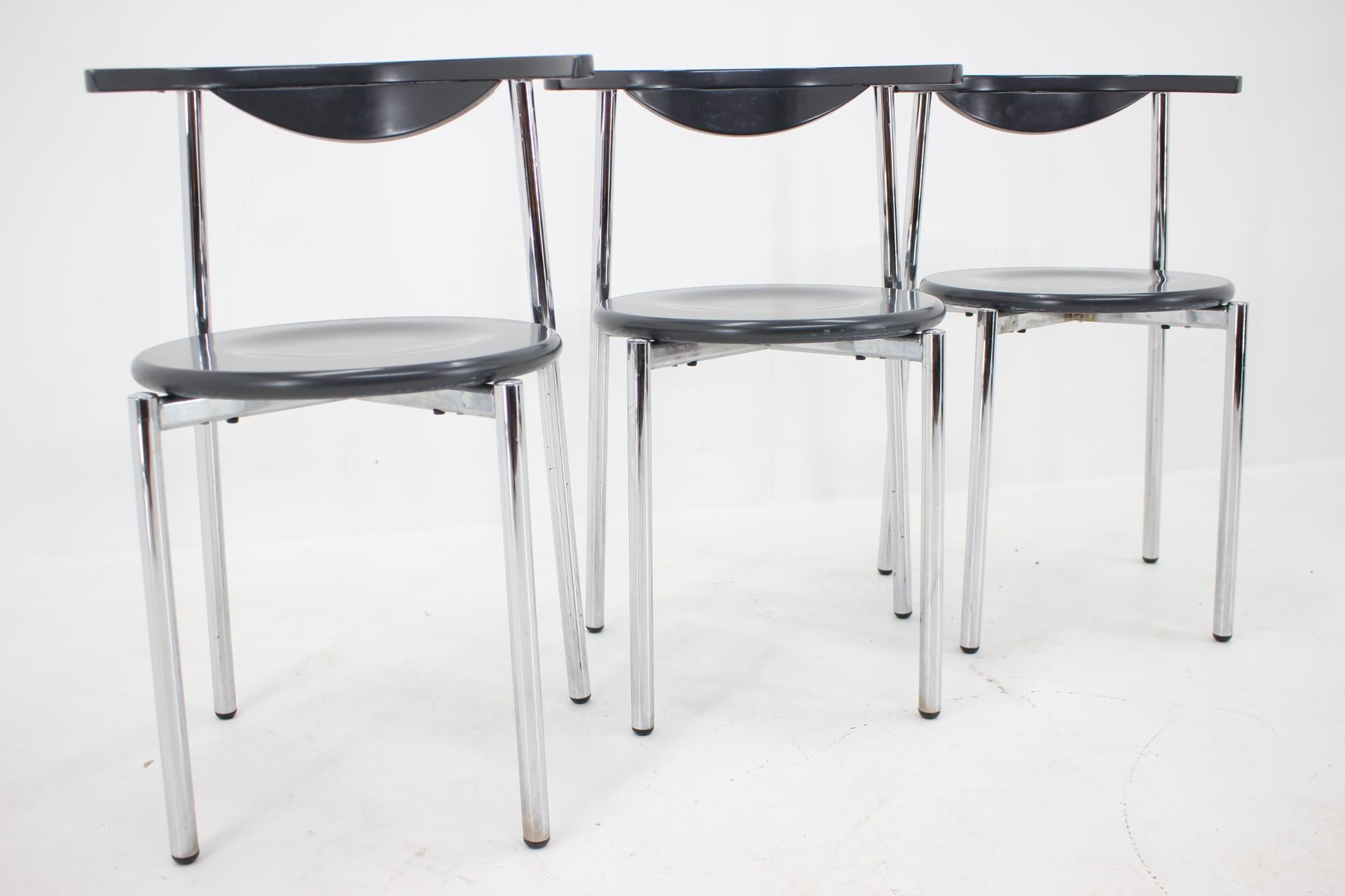 Chrome Set of Three Mid Century Dining Chairs, Germany, 1980s For Sale