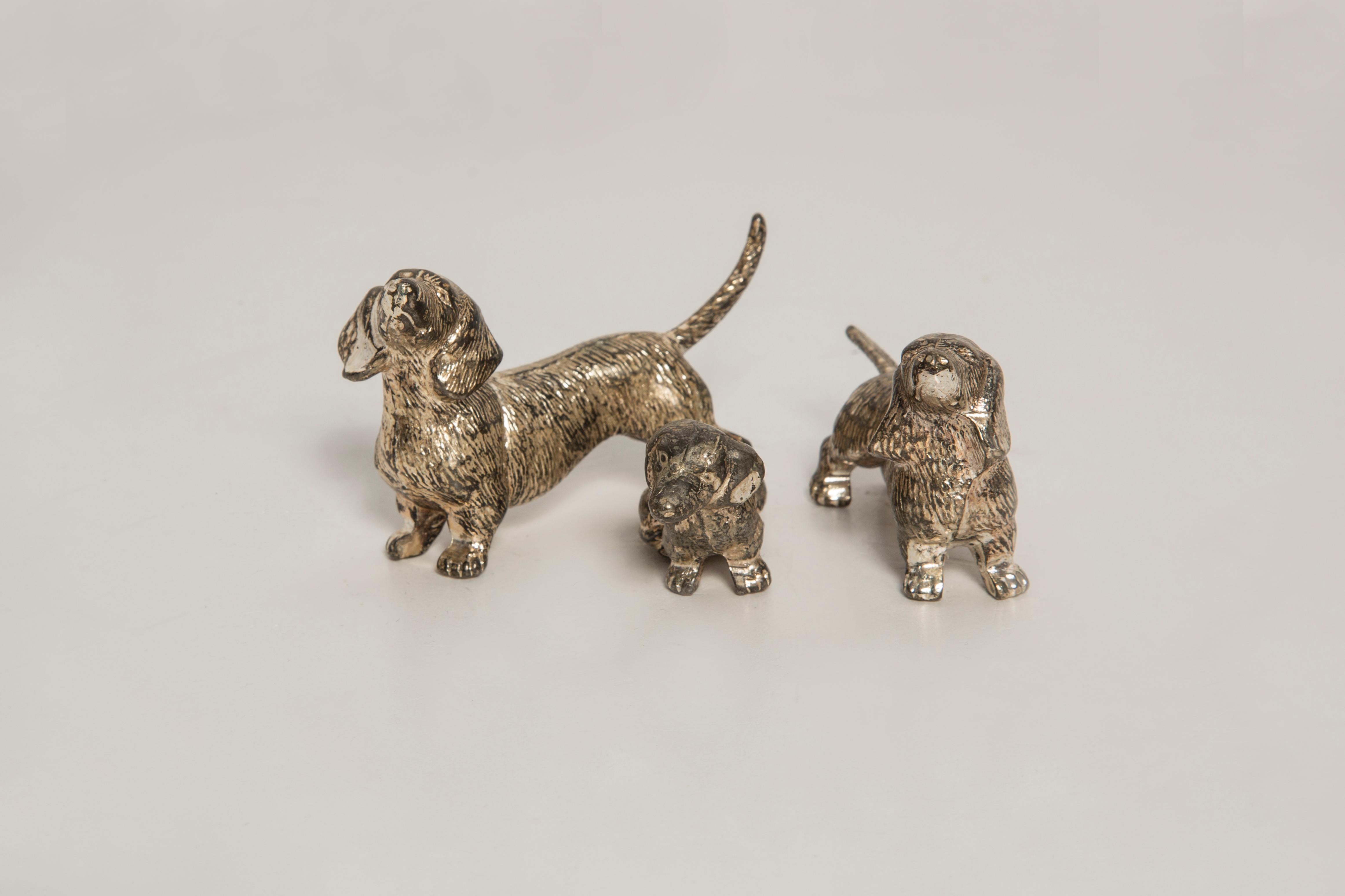 Italian Set of Three Mid-Century Dogs Dachshund Metal Decorative Sculptures, Italy, 1950