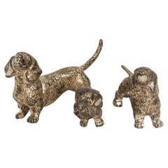 Set of Three Mid-Century Dogs Dachshund Metal Decorative Sculptures, Italy, 1950