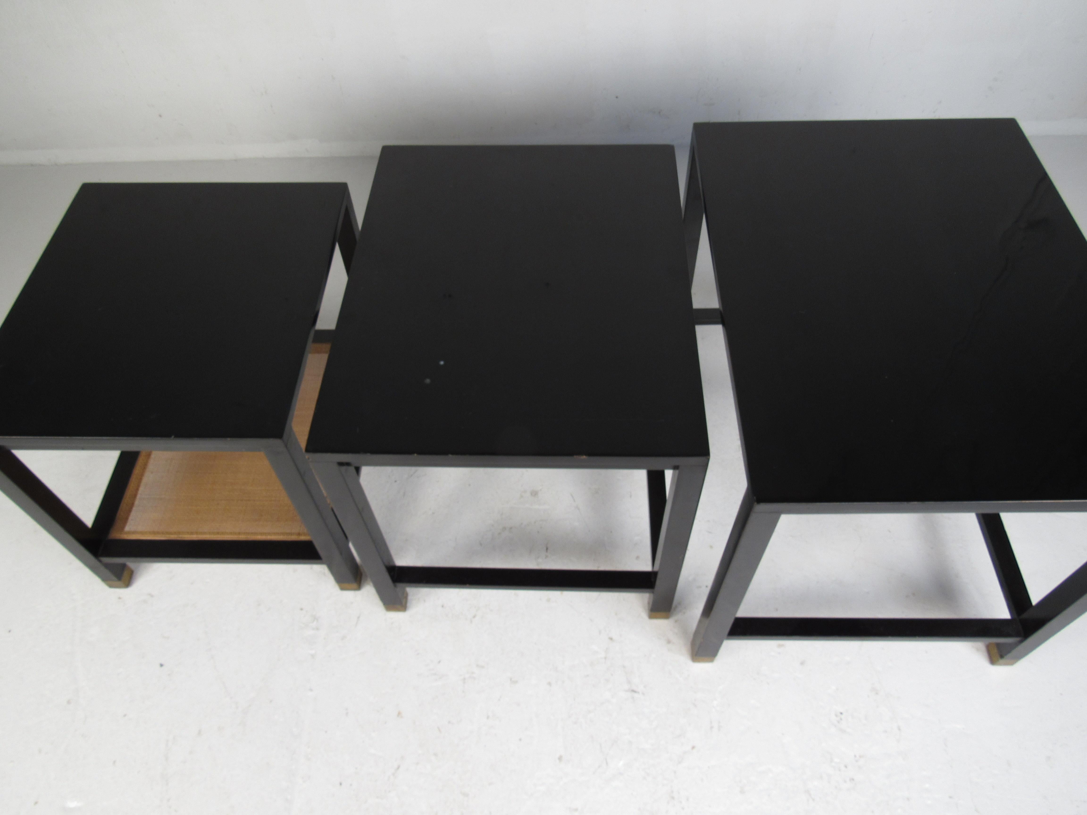 Mid-20th Century Set of Three Midcentury Dunbar Style Black Lacquer Nesting Tables