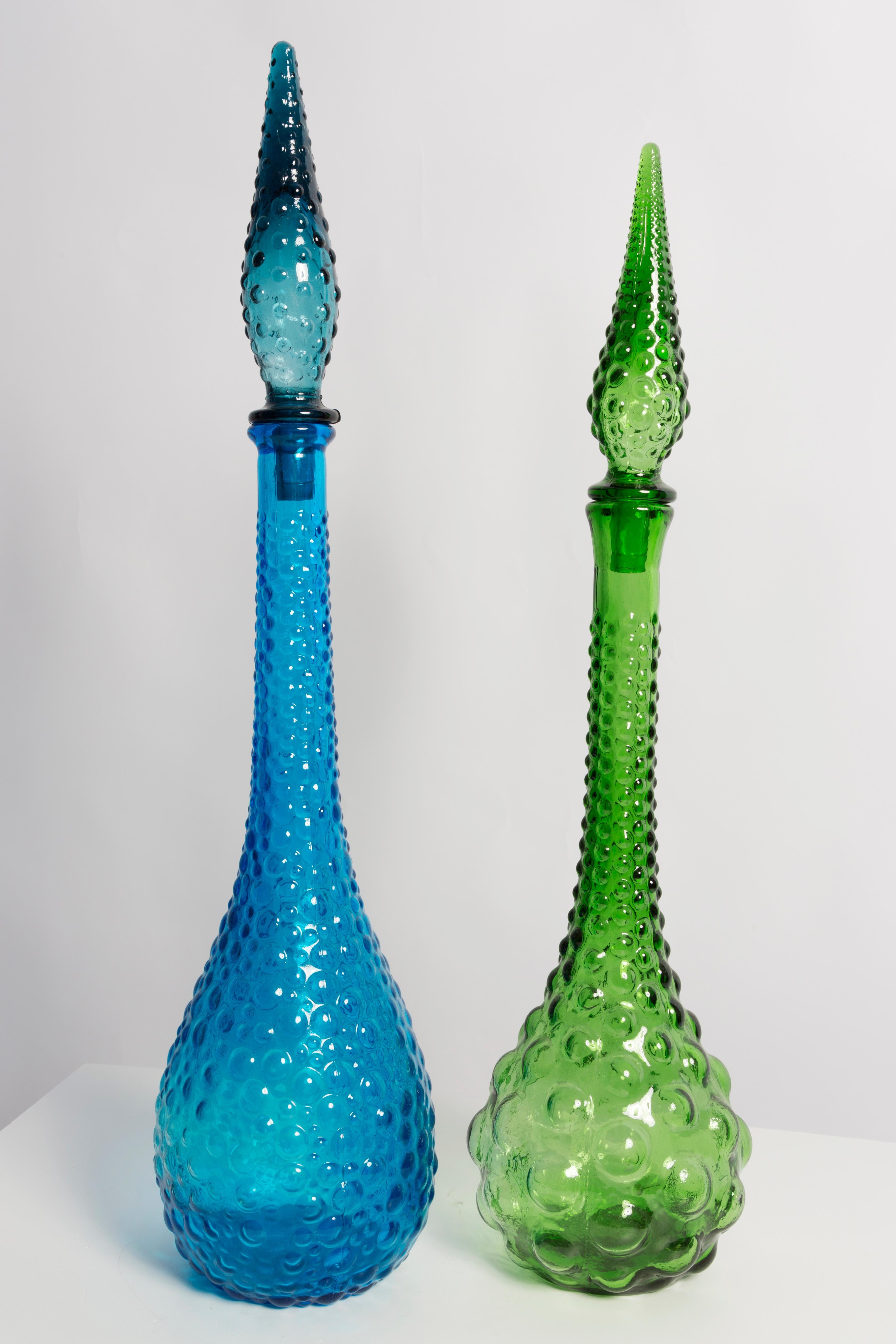 Set of Three Mid Century Empoli Glass Decanter with Stopper, Italy, 1960s For Sale 3