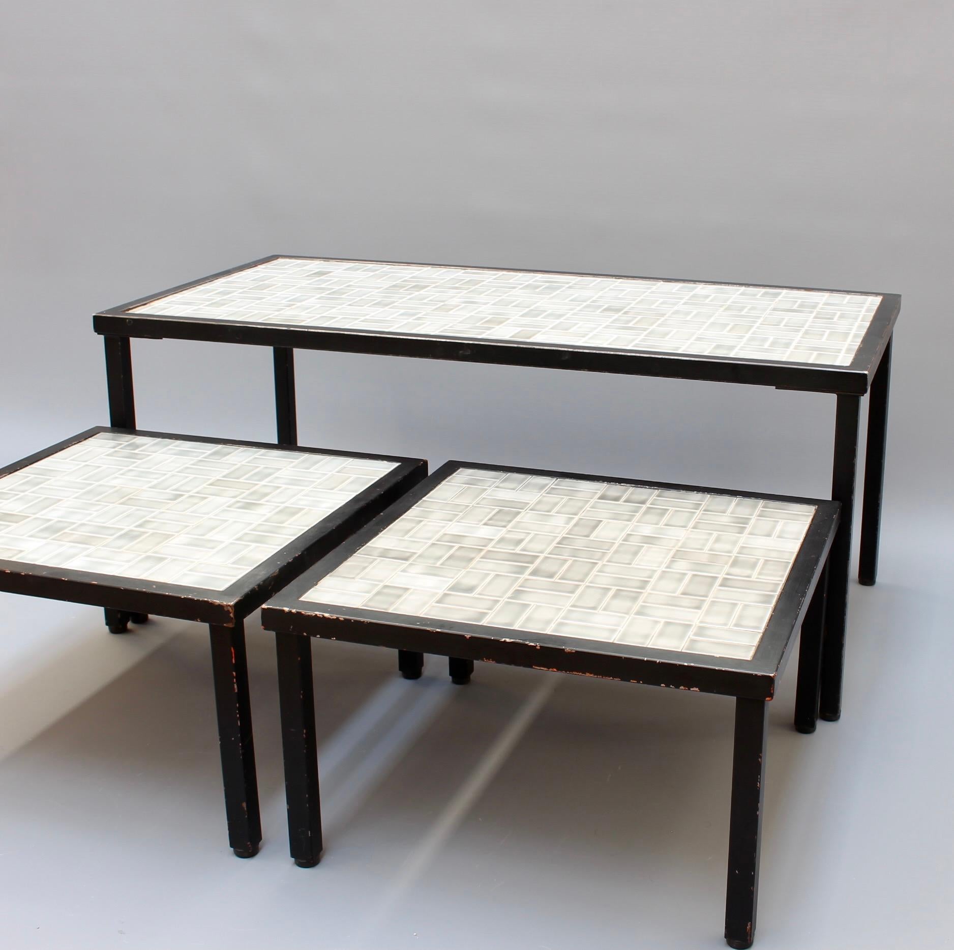 Mid-Century Modern Set of Three Mid-Century French Tiled Tables 'circa 1960s' For Sale