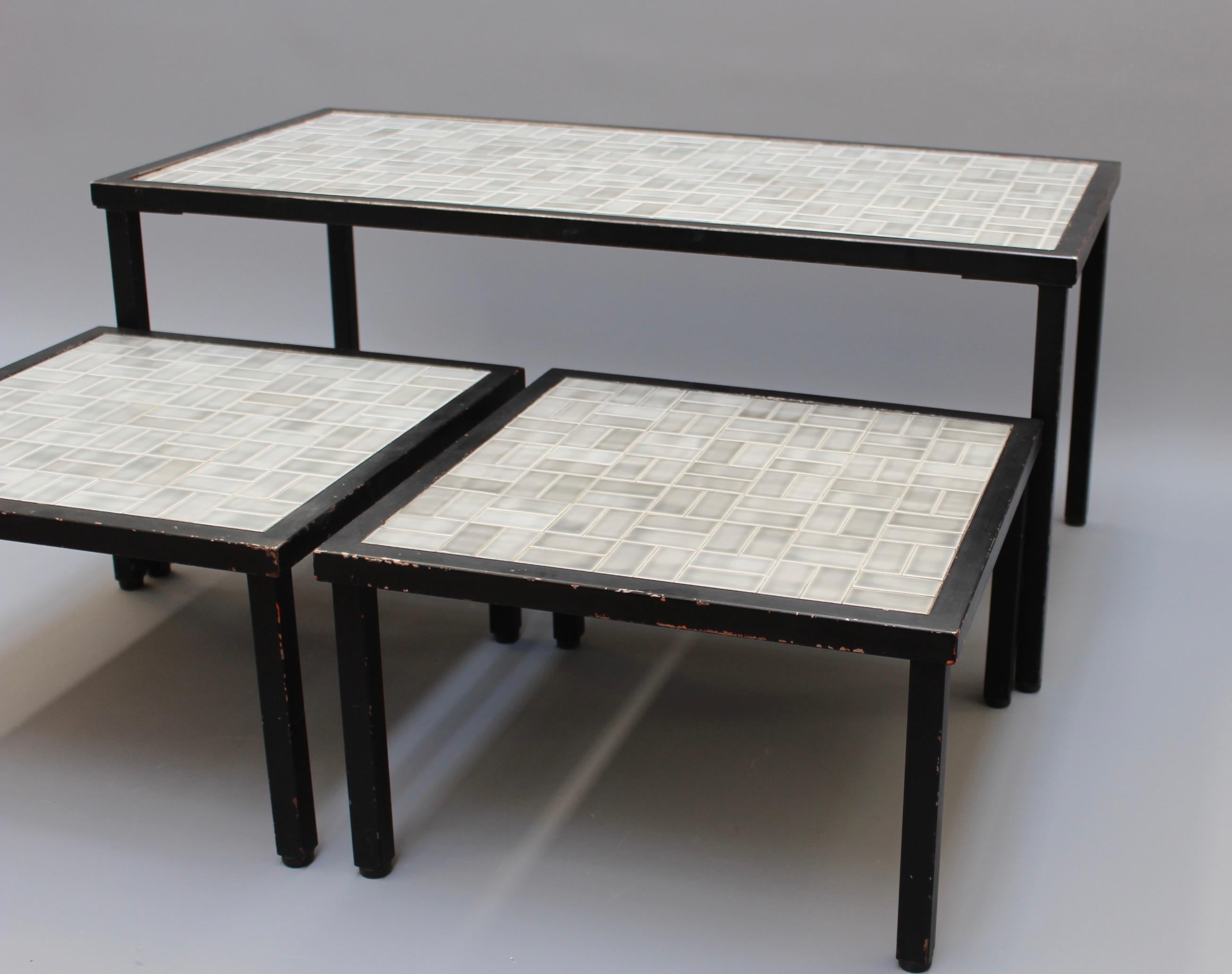 Set of Three Mid-Century French Tiled Tables 'circa 1960s' In Fair Condition For Sale In London, GB