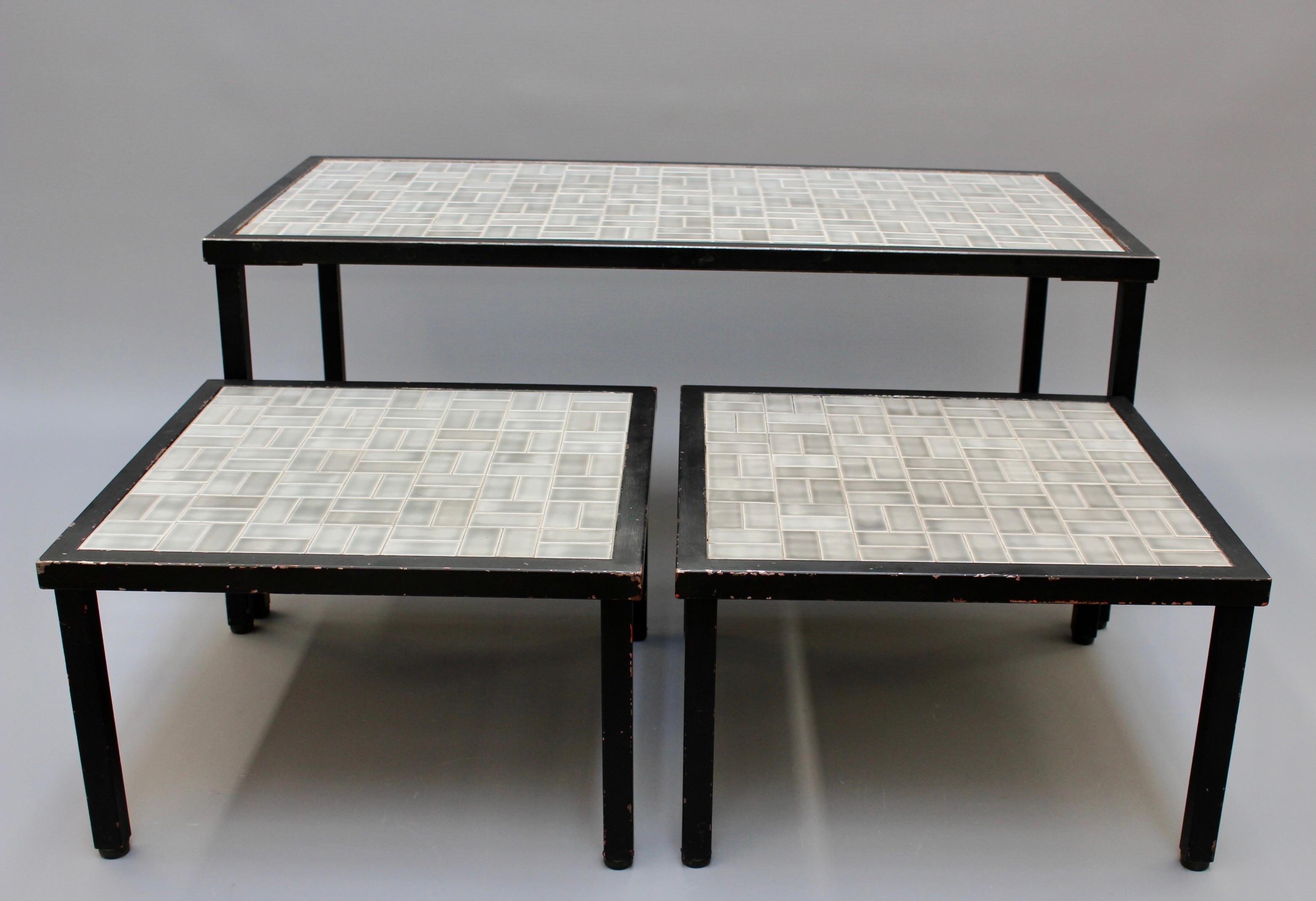 Mid-20th Century Set of Three Mid-Century French Tiled Tables 'circa 1960s' For Sale