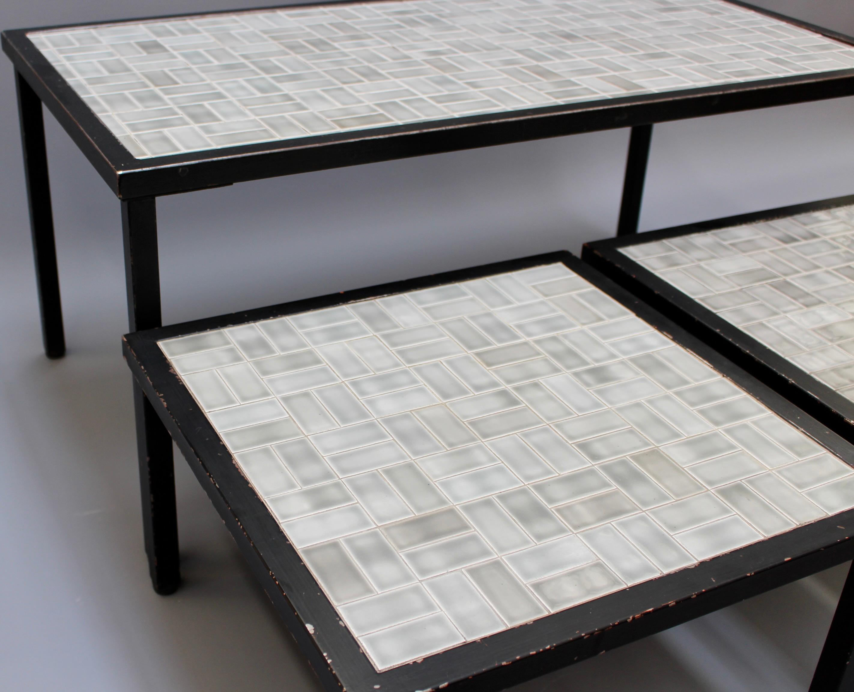 Metal Set of Three Mid-Century French Tiled Tables 'circa 1960s' For Sale