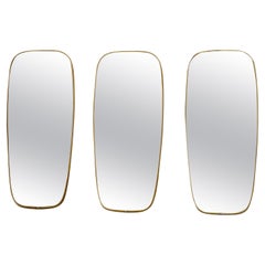 Set of Three Mid-Century Golden Brass Wall Mirror, Italy, 1950