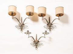 Set of Three Mid-Century Hammered Copper & Iron Wall Sconces, Italy, 1940s