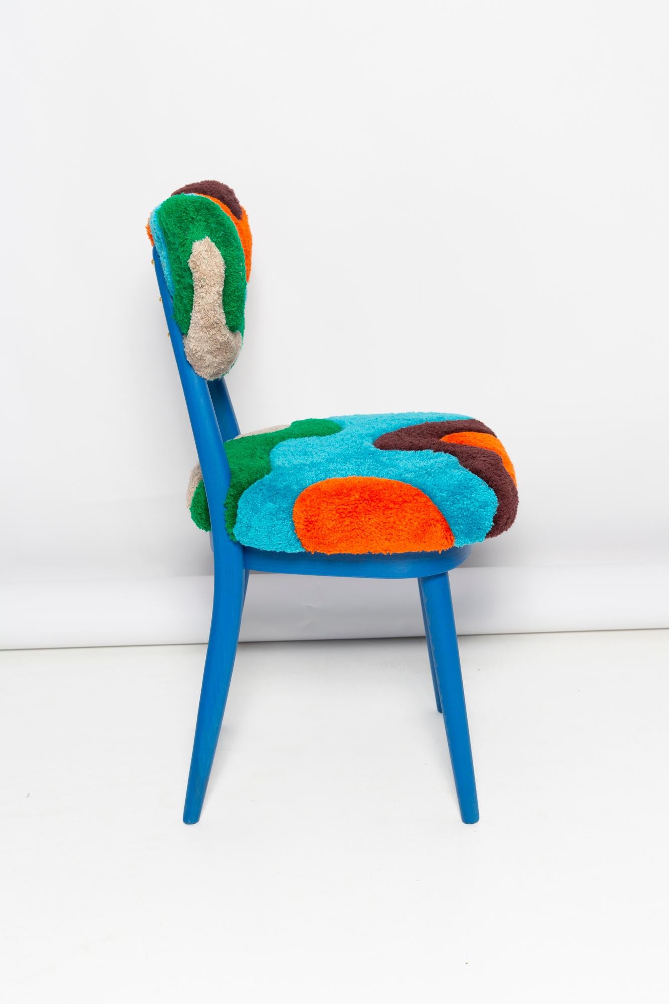 Polonais Ensemble de trois chaises en forme de cœur du milieu du siècle, laine tuftée à la main, Europe, Pologne, années 1960 en vente
