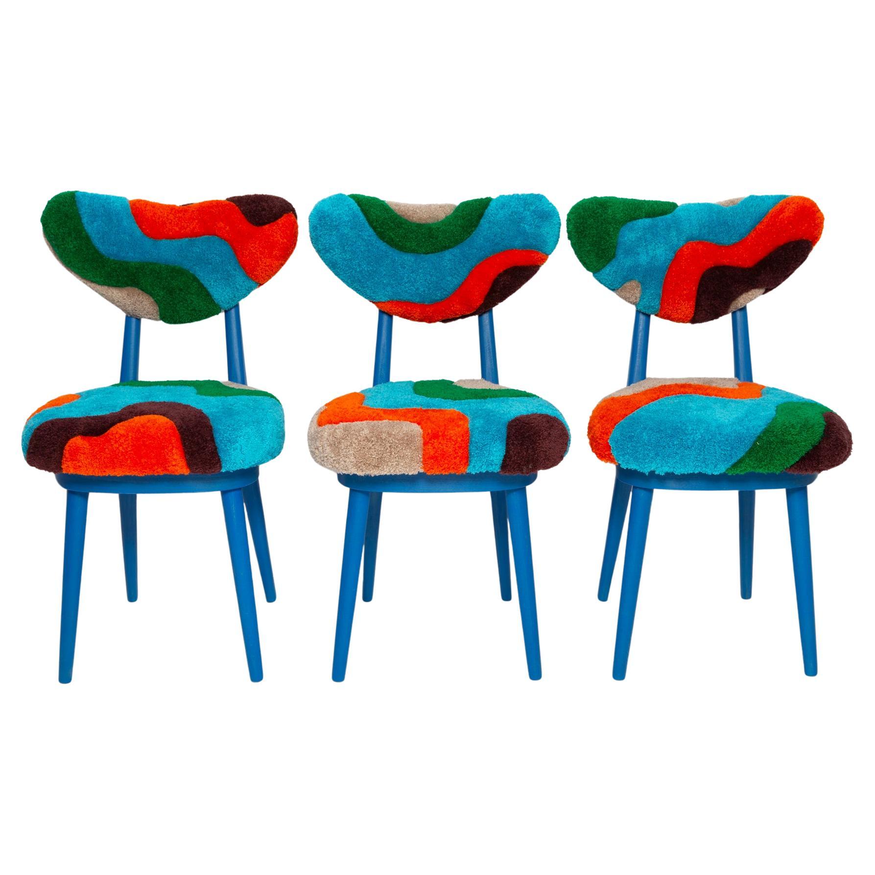 Set of Three Mid Century Heart Chairs, Hand Tufting Wool, Europe, Poland, 1960s
