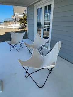 Set of Three Mid Century Iconic Butterfly Chairs with Canvas Fabric Covers
