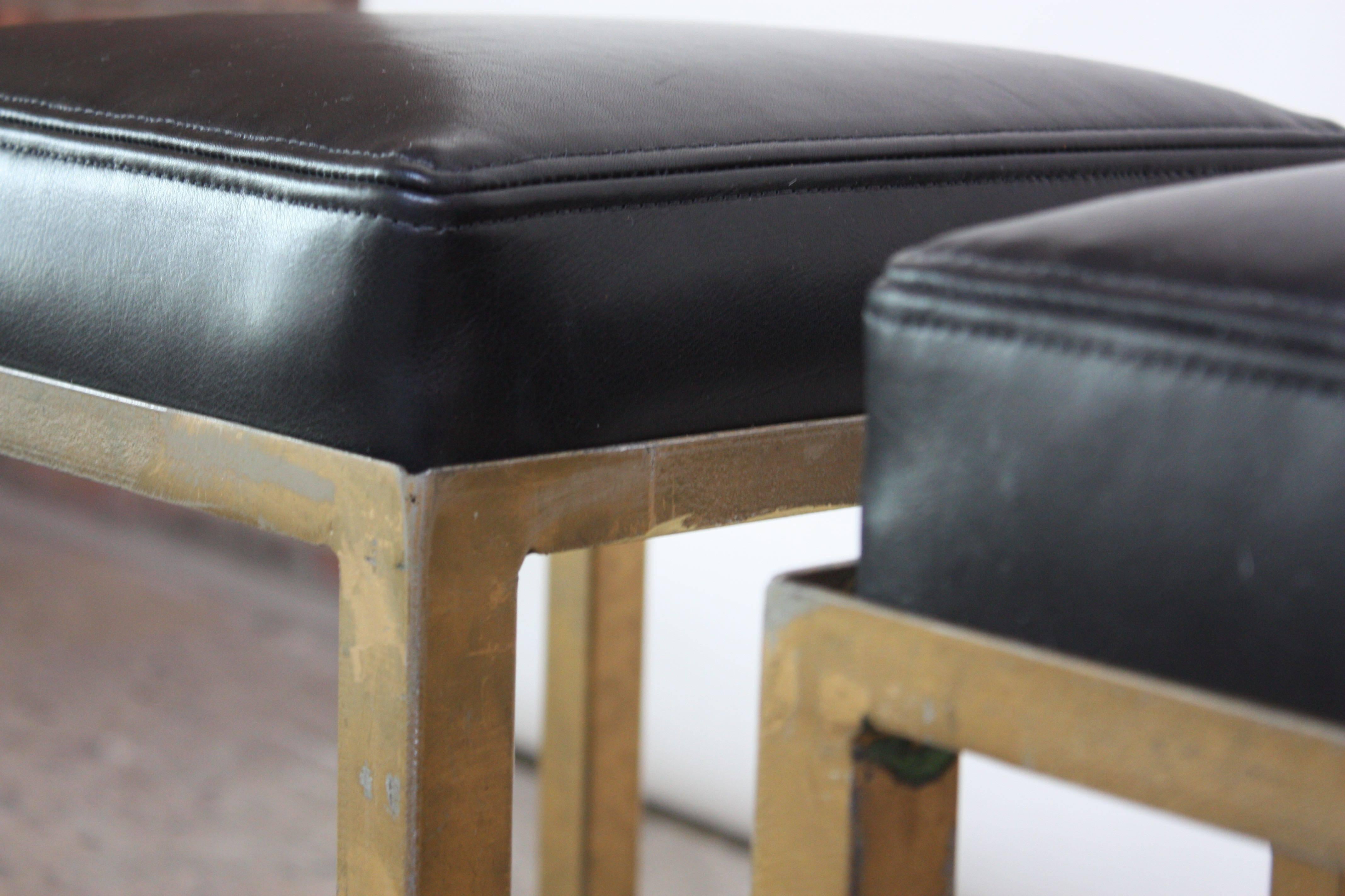 Set of Three Midcentury Industrial Leather and Painted Steel Stools For Sale 12