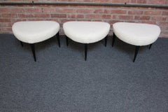 Set of Three Midcentury Italian Modern Ebonized Footstools/Ottomans in Bouclé