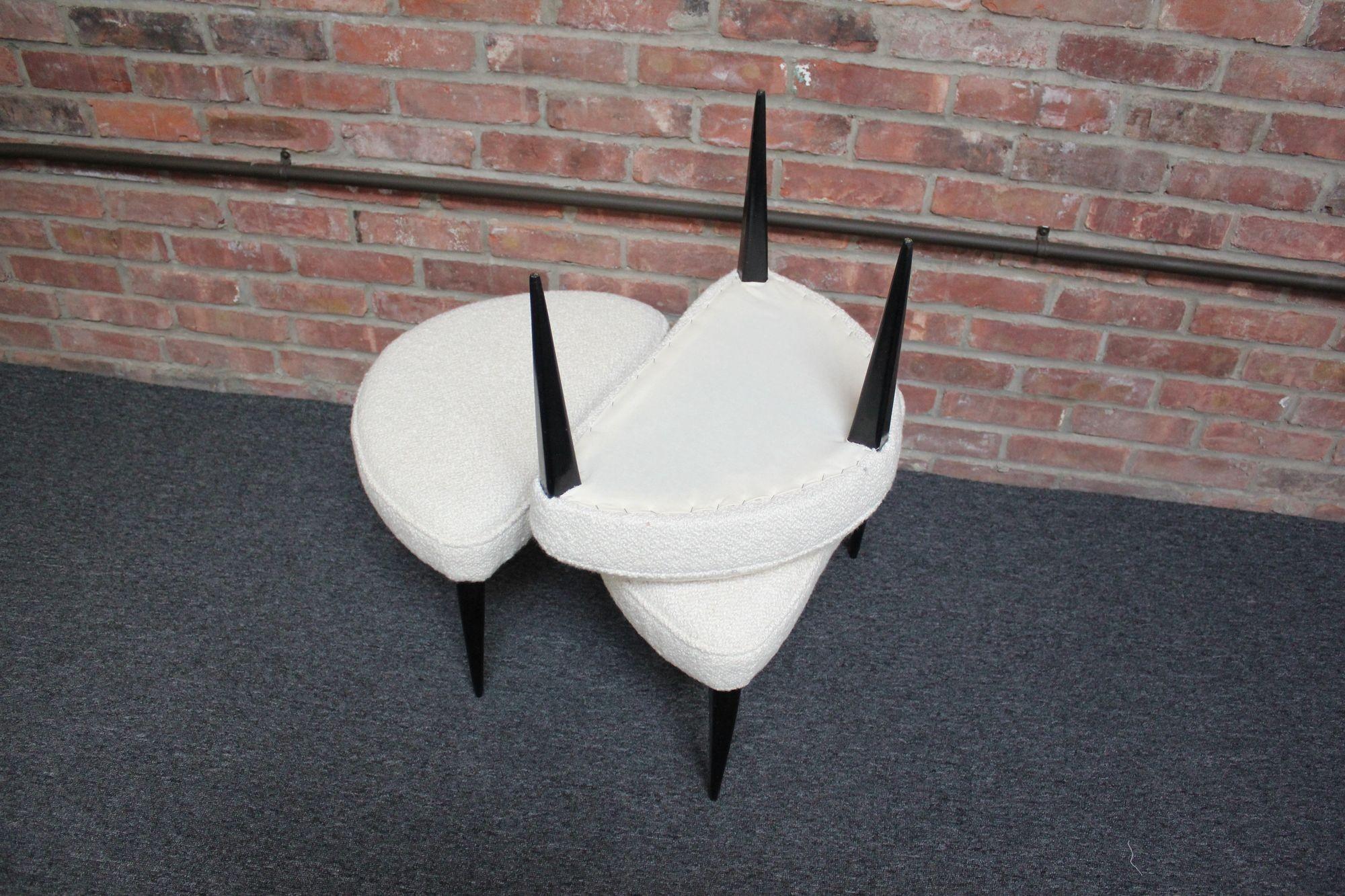 Mid-20th Century Set of Three Midcentury Italian Modern Ebonized Footstools/Ottomans in Bouclé For Sale