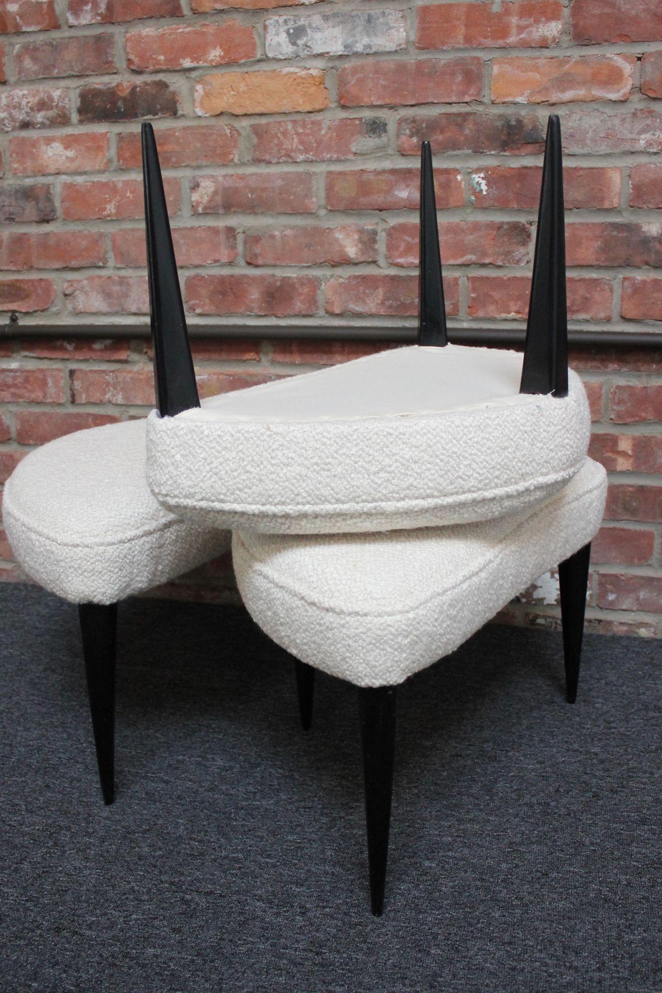 Set of Three Midcentury Italian Modern Ebonized Footstools/Ottomans in Bouclé For Sale 1
