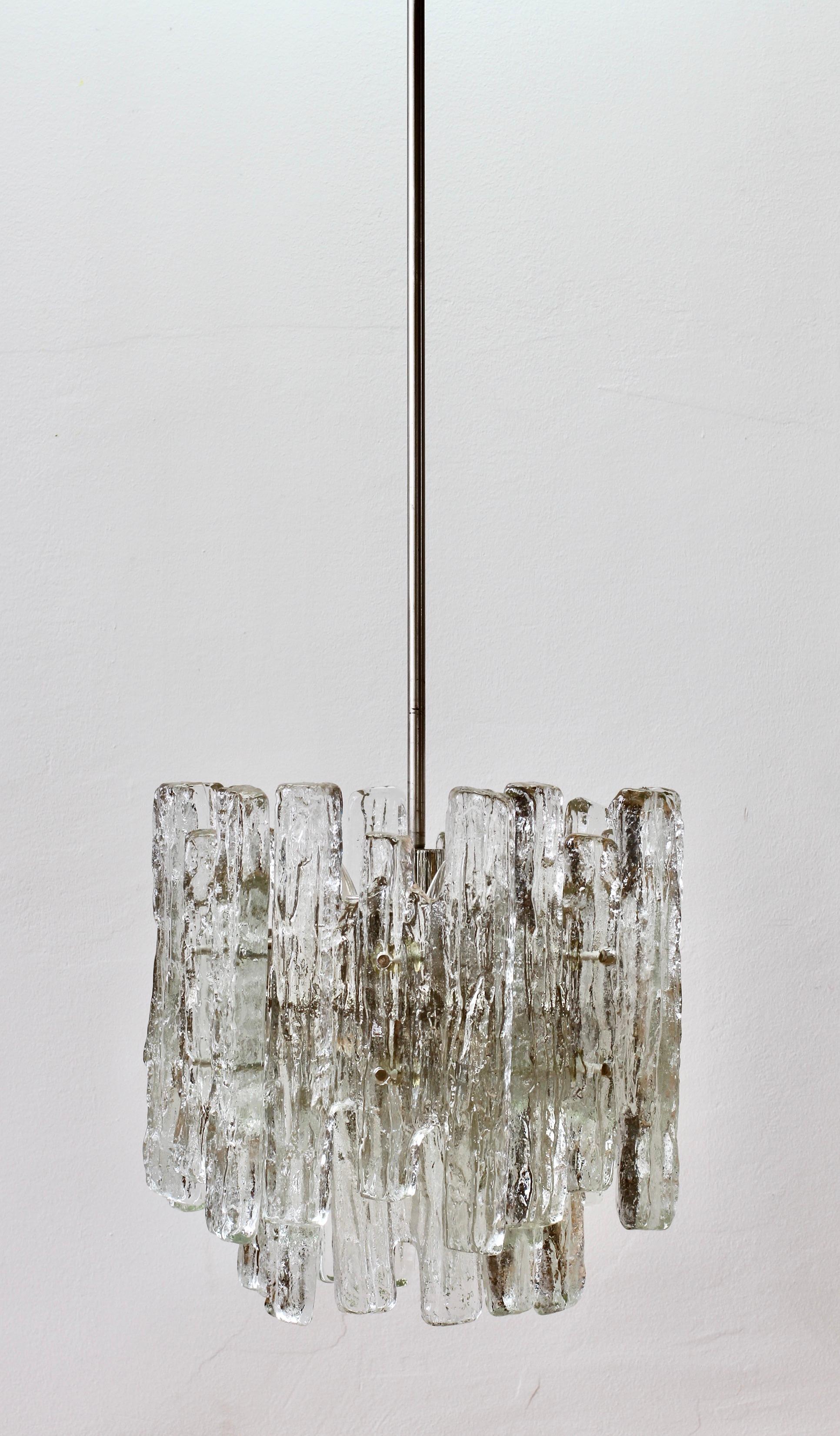 Set of Three Midcentury Kalmar Ice Crystal Glass Pendant Lights or Chandeliers For Sale 3