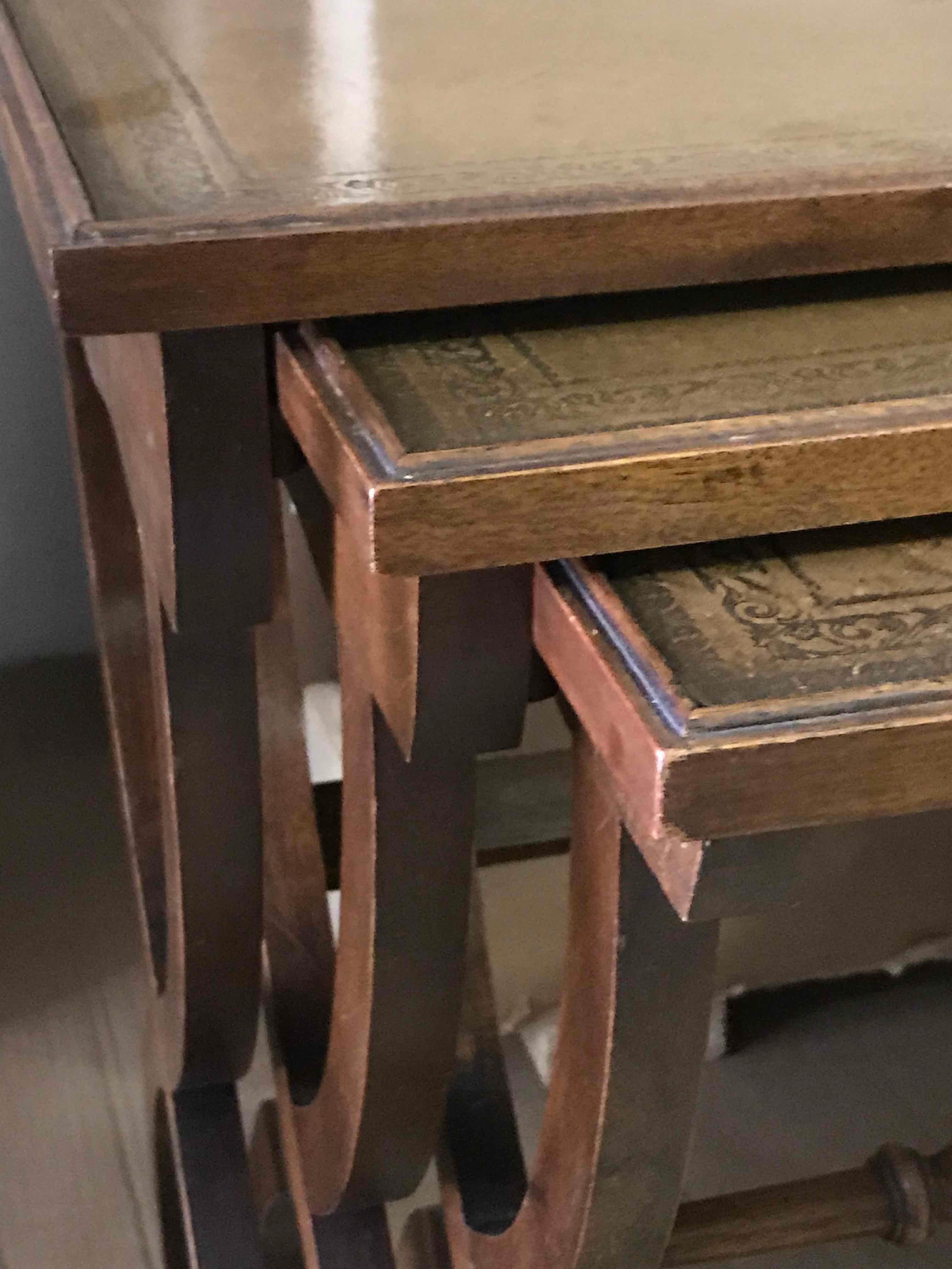 20th Century Set of Three Mid-Century Leather Top English Nesting Tables