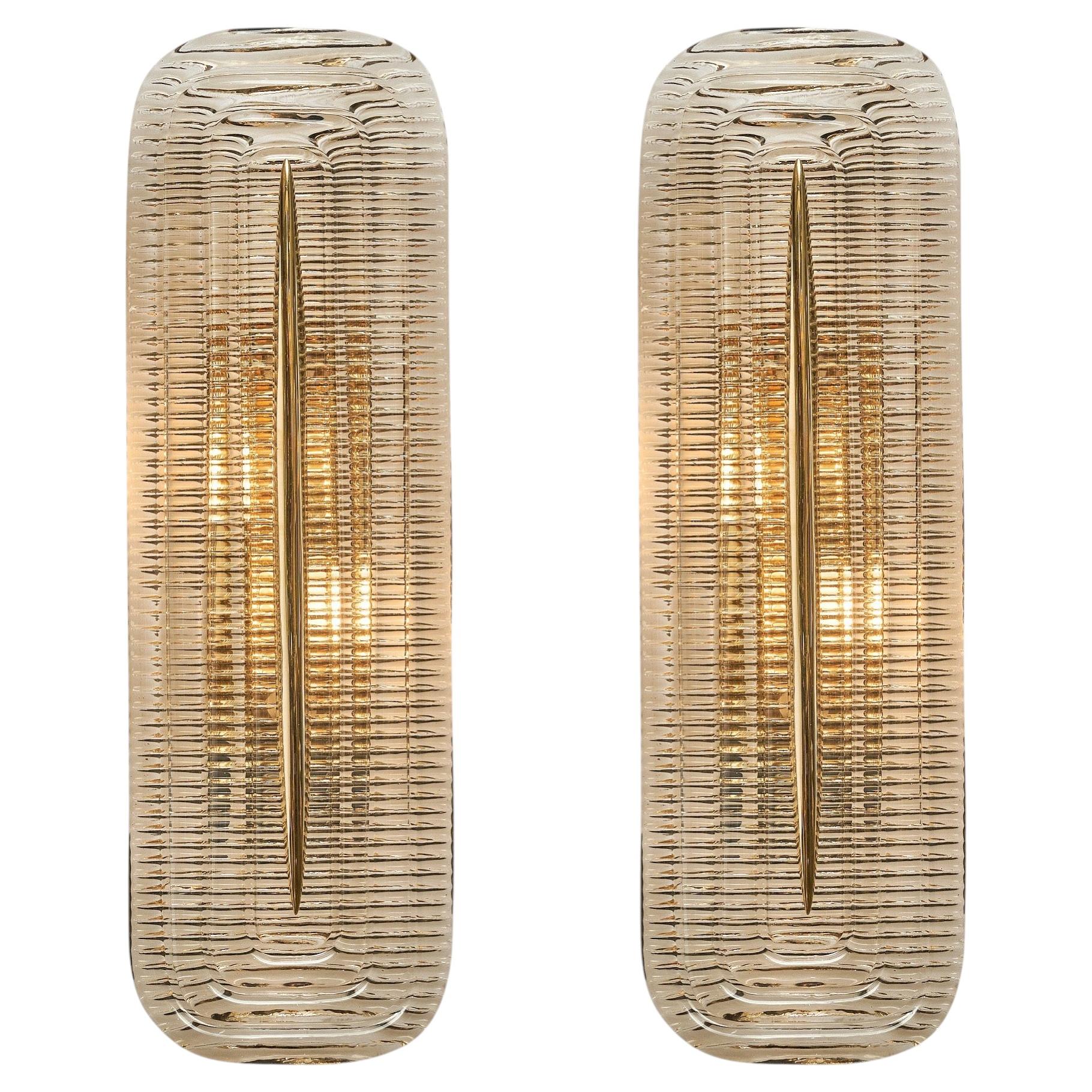 Set of Three Mid-Century Modern Style Brass and Murano Glass Sconces, Italy