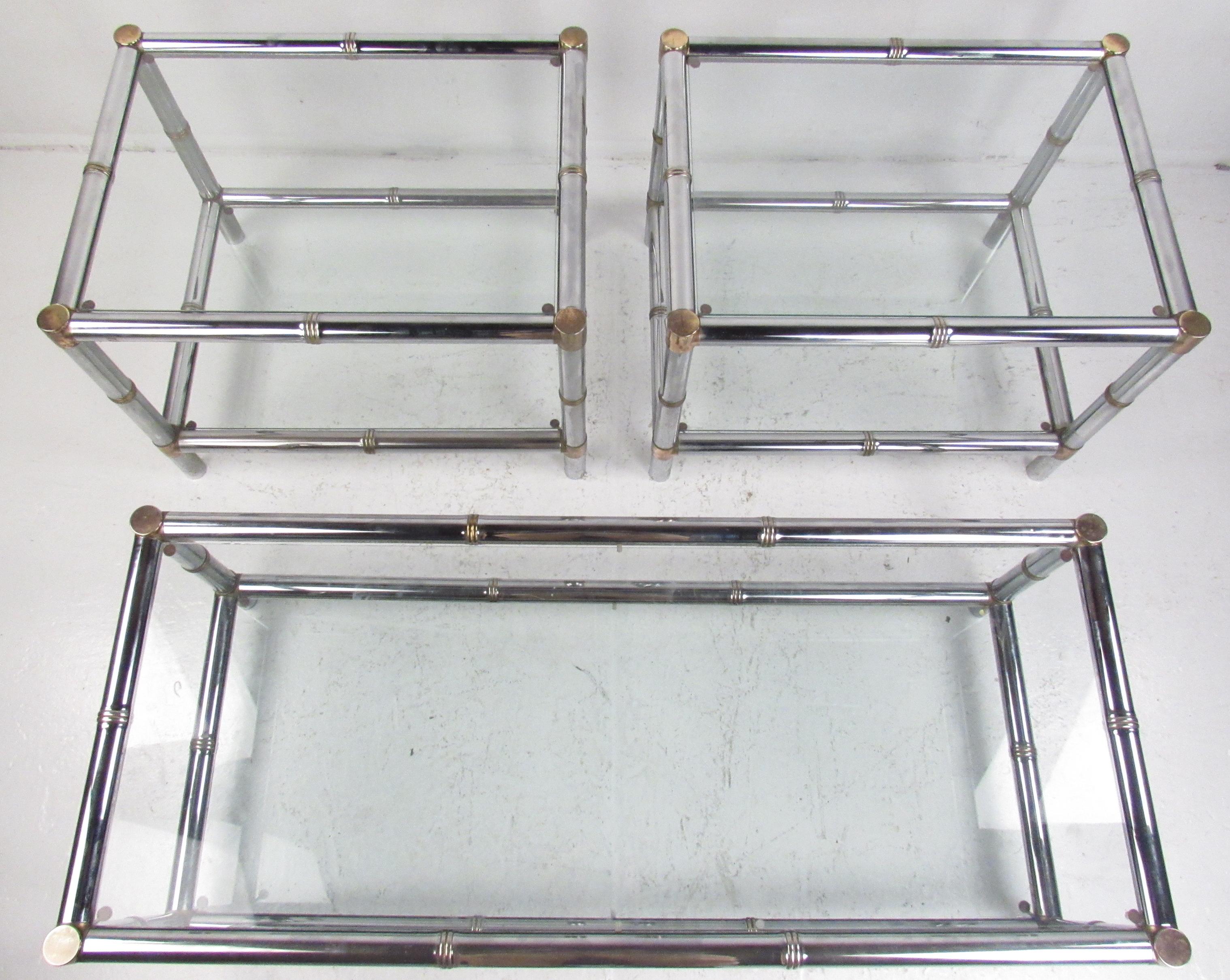 Mid-Century Modern Set of Three Mid-Century Chrome Bamboo Tables