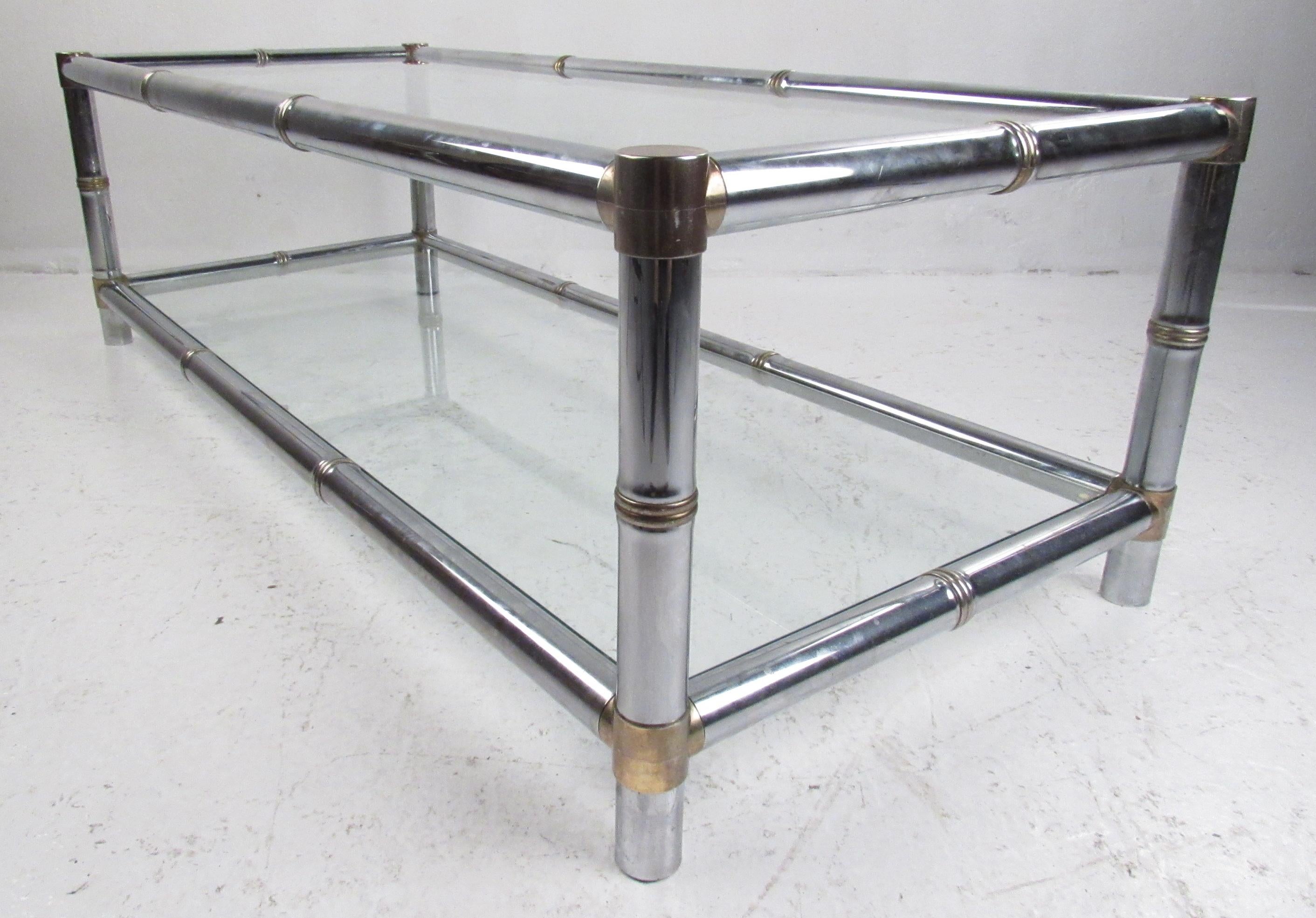 American Set of Three Mid-Century Chrome Bamboo Tables For Sale