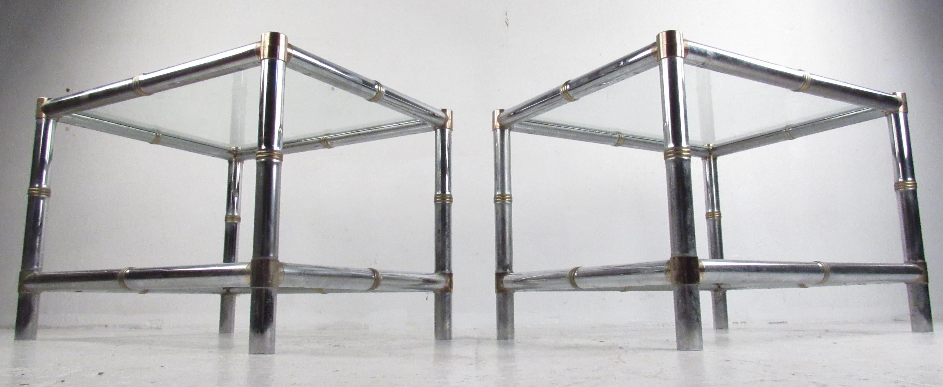 Set of Three Mid-Century Chrome Bamboo Tables In Good Condition For Sale In Brooklyn, NY