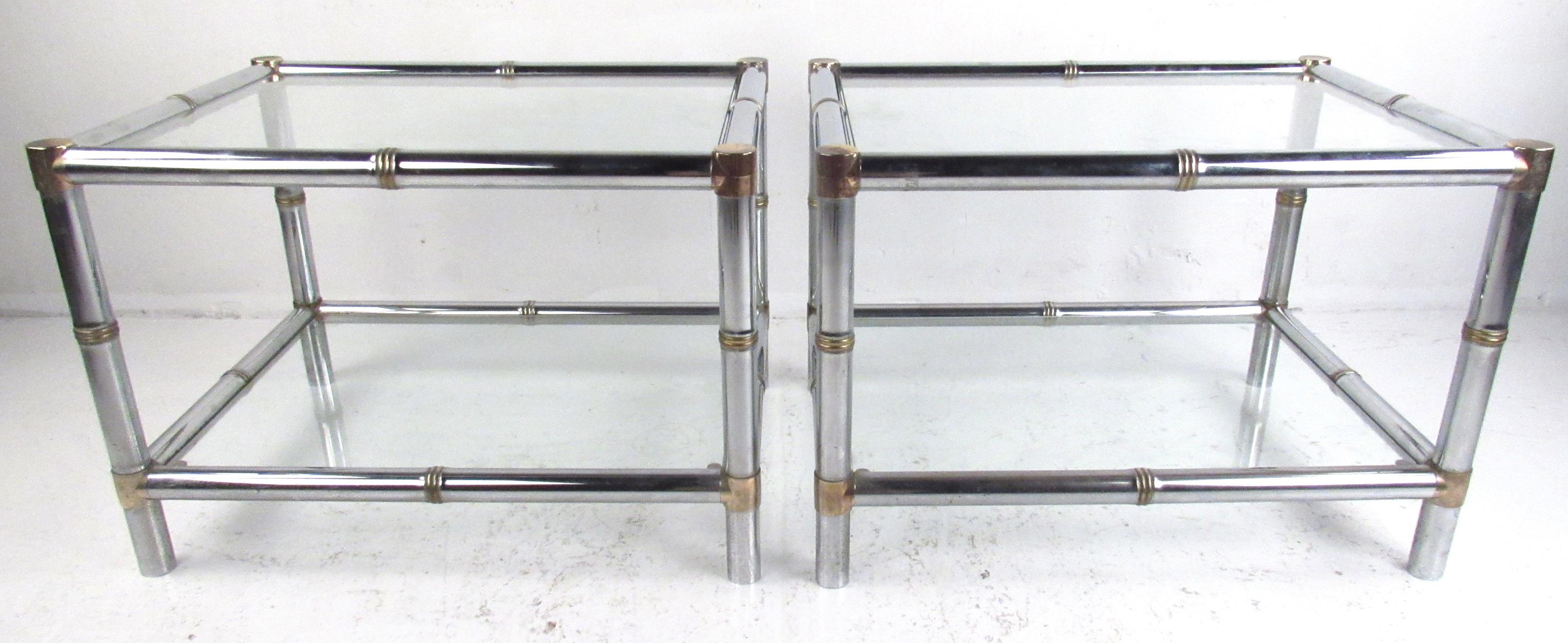 Set of Three Mid-Century Chrome Bamboo Tables 3