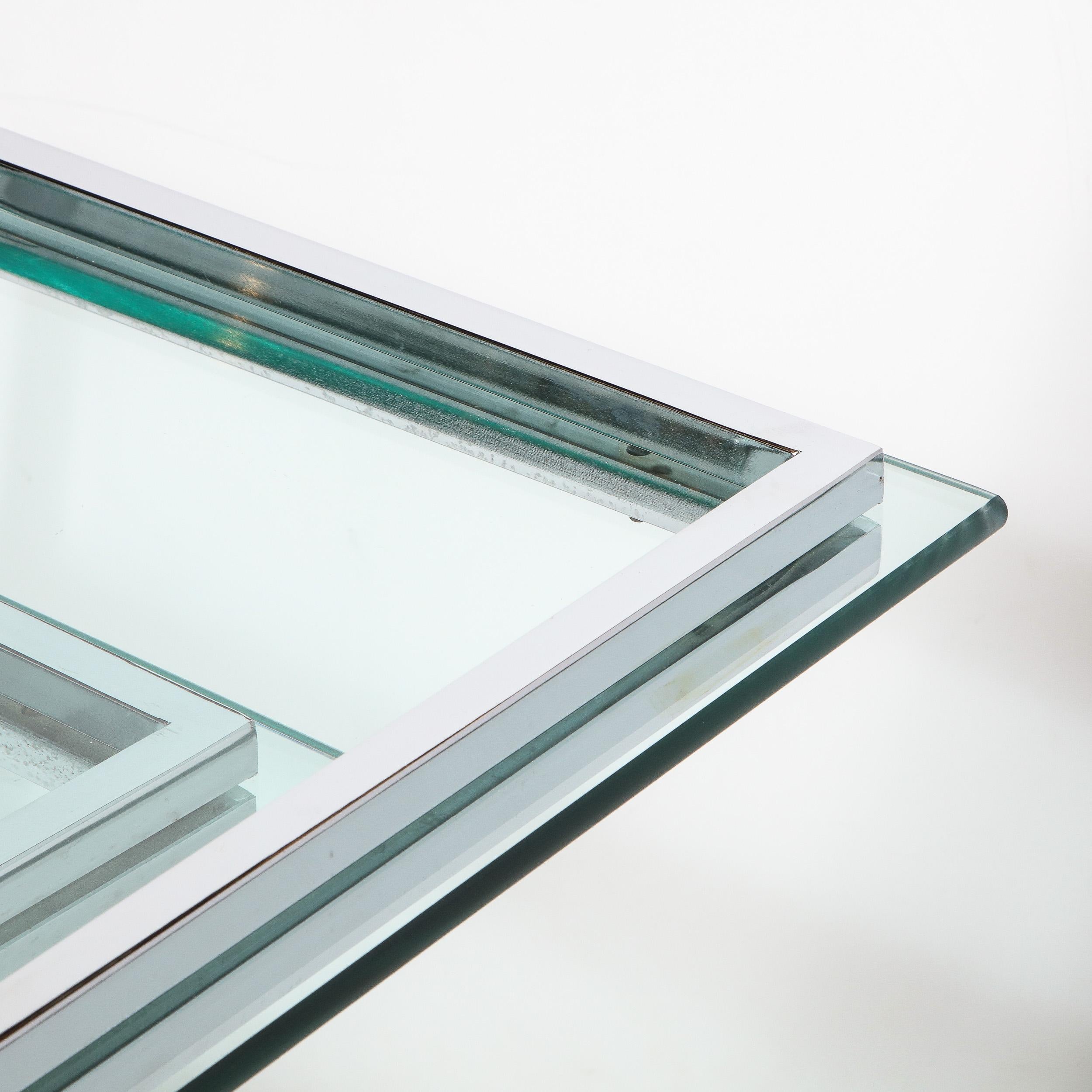 Set of Three Mid-Century Modern Geometric Chrome and Glass Chevron Form Tables 7