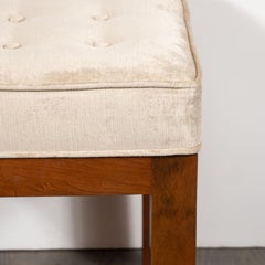 Set of Three Mid-Century Modern Handrubbed Walnut Stools in Platinum Velvet