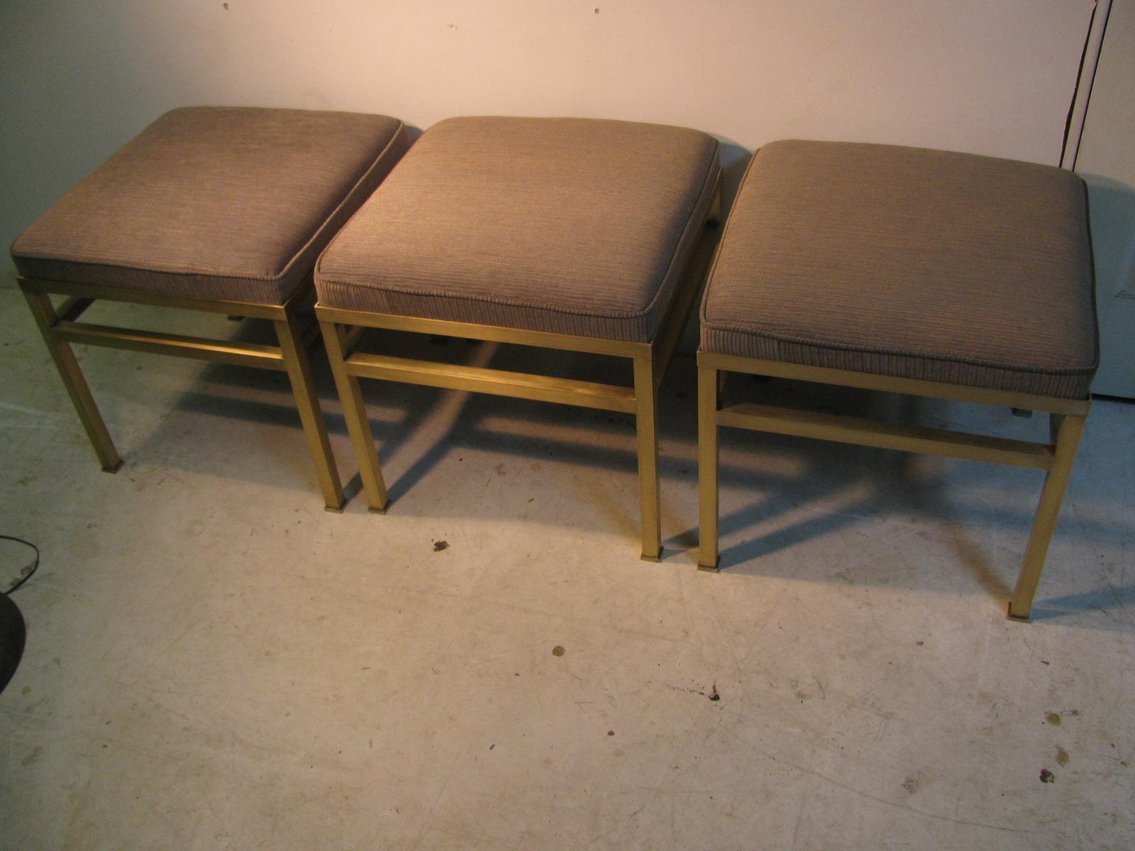Mid-Century Modern Hollywood Regency Brass Ottoman Footstool In Good Condition For Sale In Port Jervis, NY