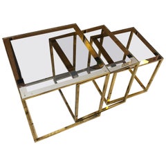 Set of three Mid-Century Modern Italian Square Modular Brass Side Tables, 1960