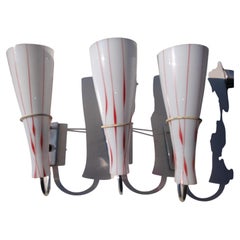 Set of Three Mid-Century Modern Murano Cone Shaped Glass Sconces C1950