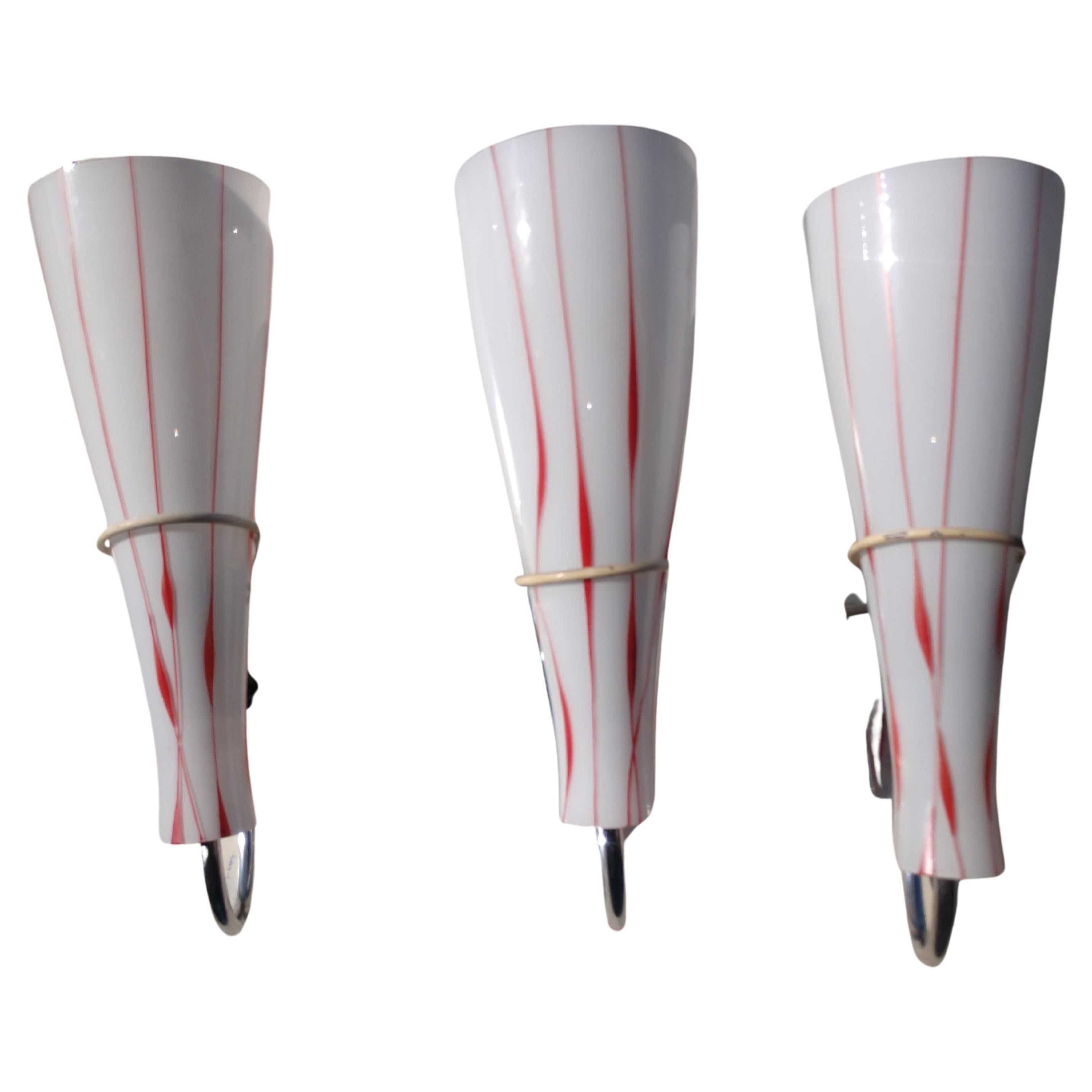 Set of Three Mid-Century Modern Murano Cone Shaped Glass Sconces C1950