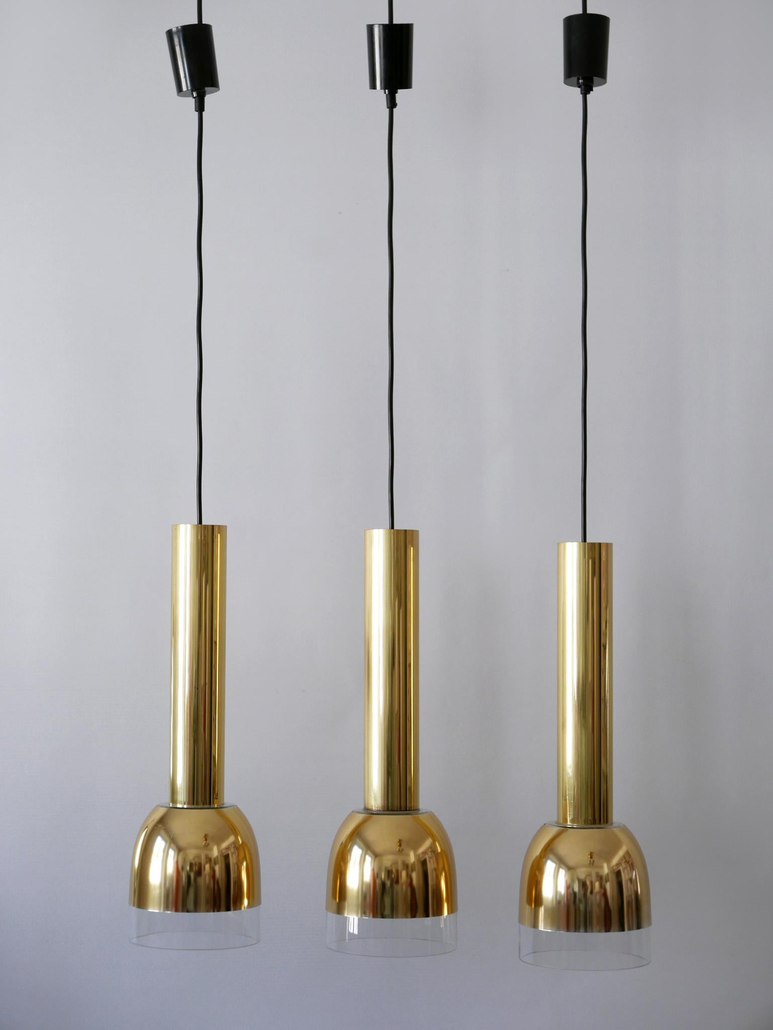 Anodized Set of Three Mid-Century Modern Pendant Lamps by Glashütte Limburg Germany 1970s For Sale