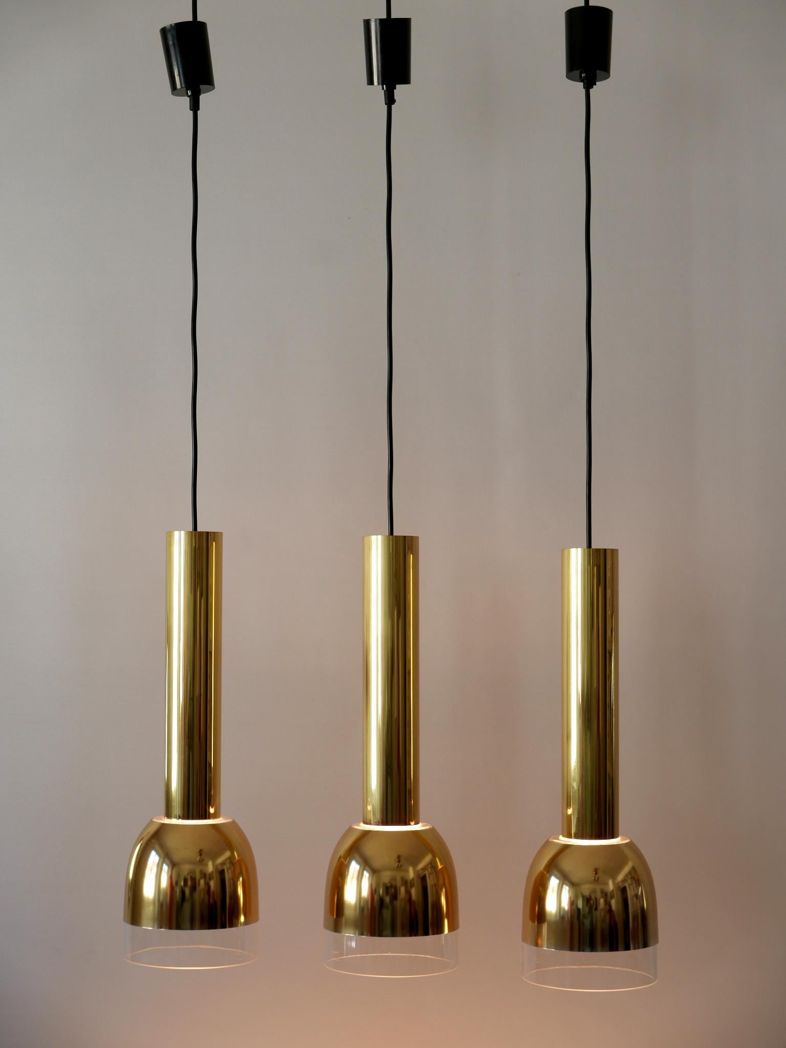 Set of Three Mid-Century Modern Pendant Lamps by Glashütte Limburg Germany 1970s In Good Condition For Sale In Munich, DE