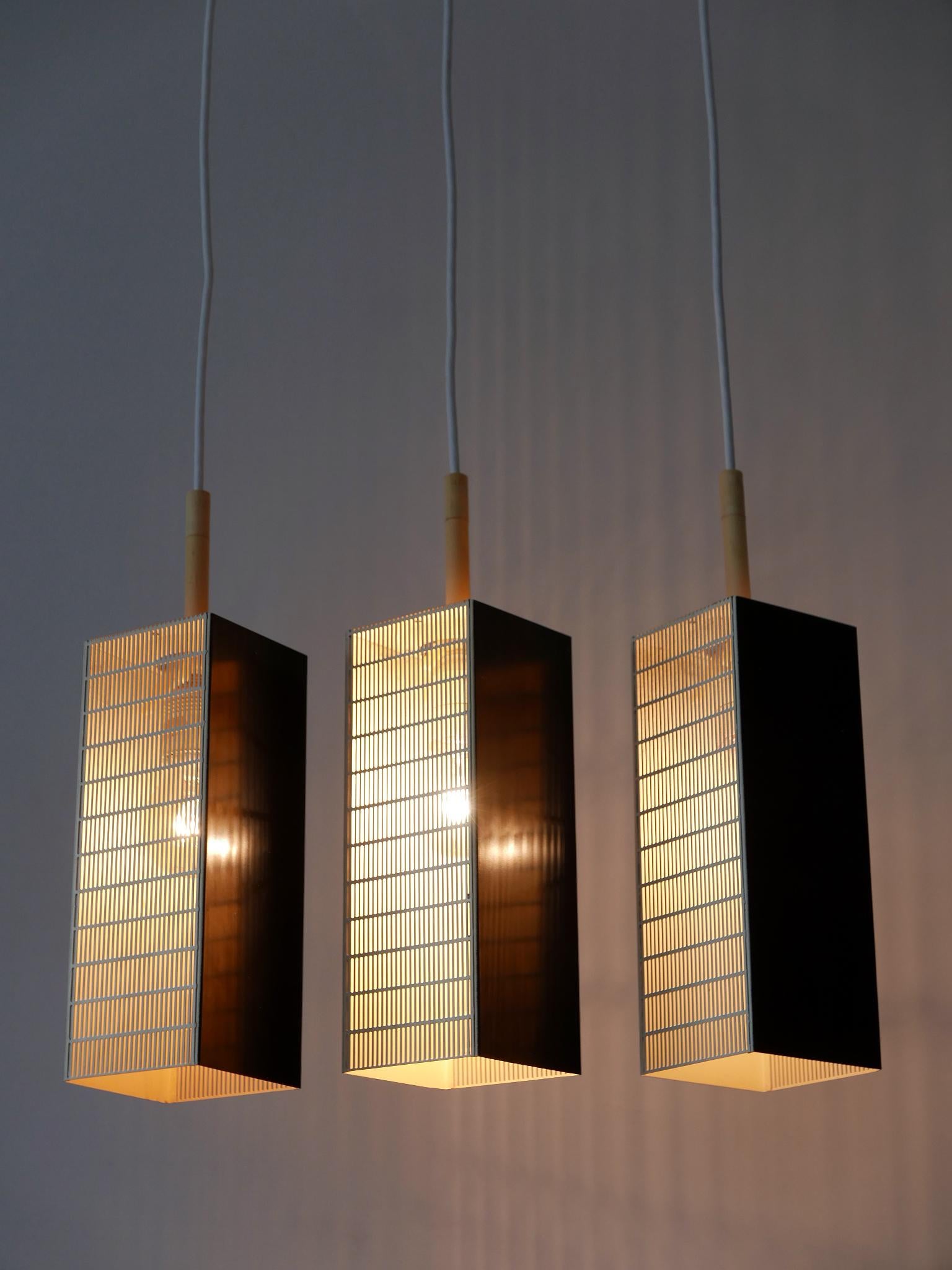 Enameled Set of Three Mid Century Modern Pendant Lamps by Staff Leuchten Germany 1960s
