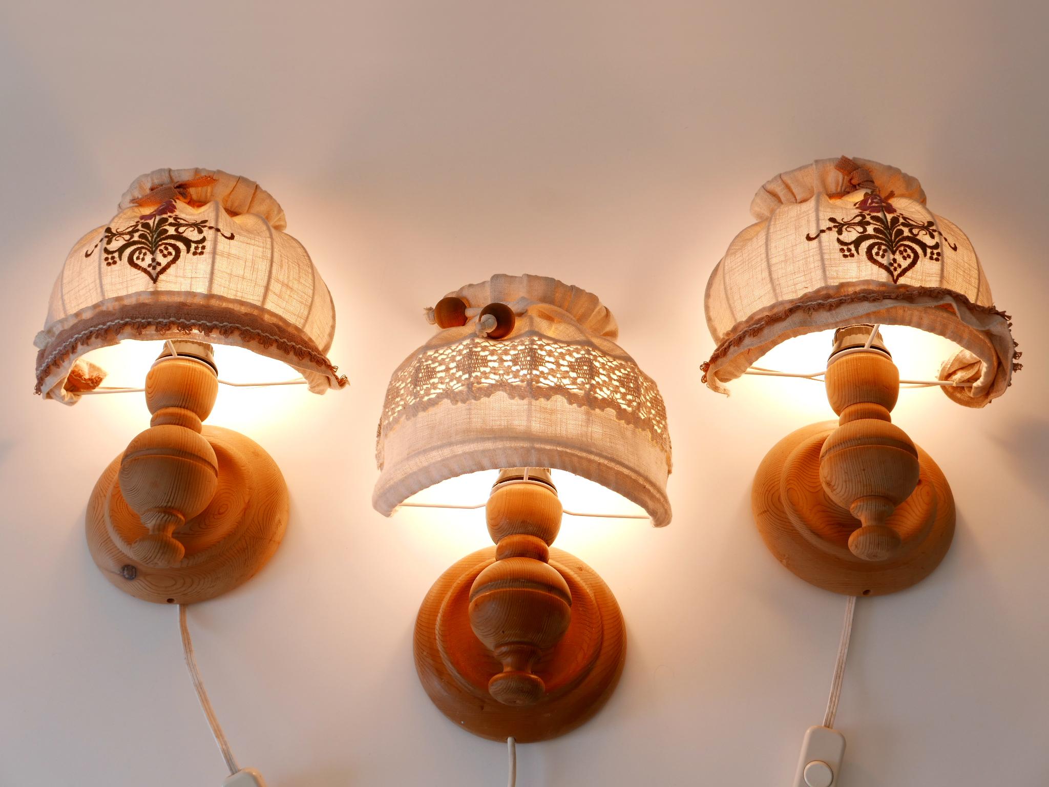 Swedish Set of Three Mid Century Modern Pine Rustic Sconces or Wall  Lamps Sweden 1960s For Sale
