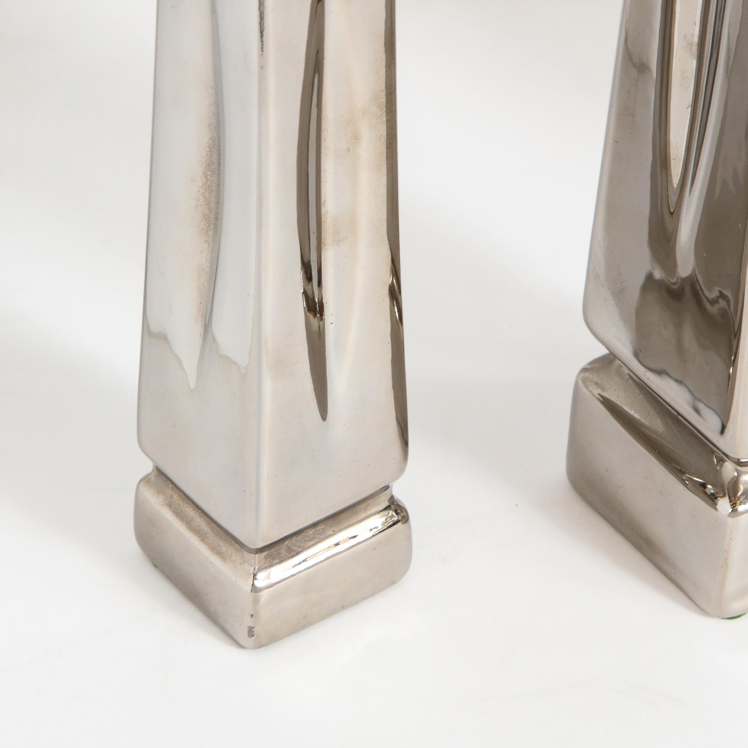 Set of Three Mid-Century Modern Platinum Plated Obelisk Sculptures Signed Jaru For Sale 4