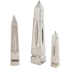 Set of Three Mid-Century Modern Platinum Plated Obelisk Sculptures Signed Jaru