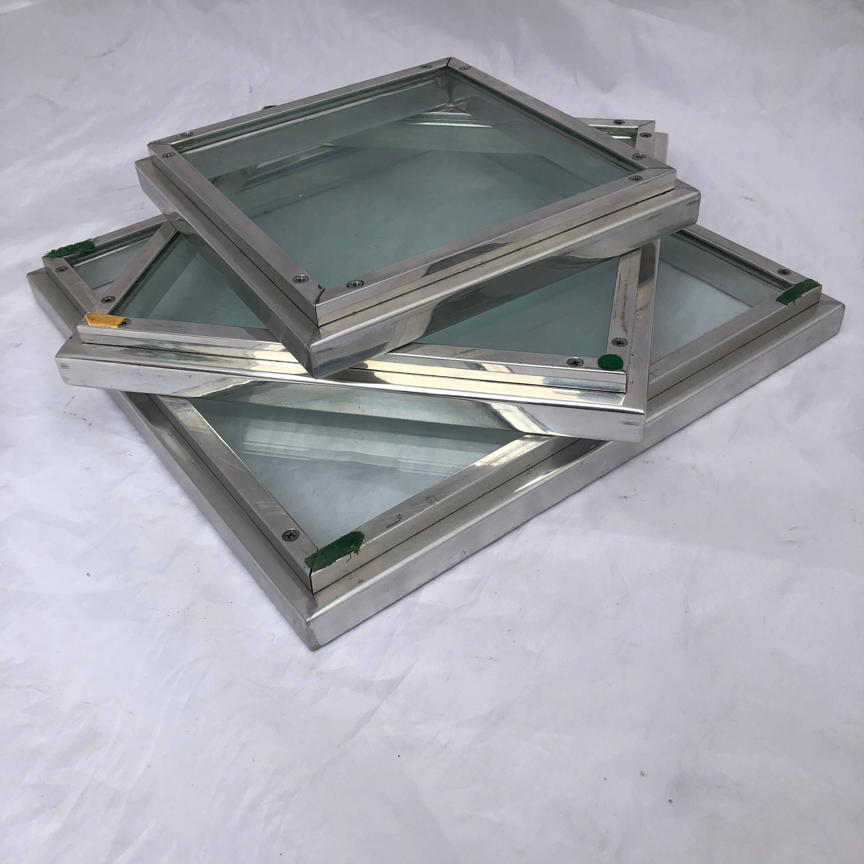 Three Mid-Century Steel And Glass Nesting Serving Trays 5