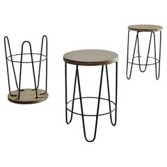 Set of three Mid-Century Modern stools, tripod-shaped tubular steel base and of