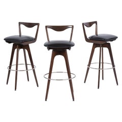 Set of Three Mid-Century Modern Swivel Bar Stools